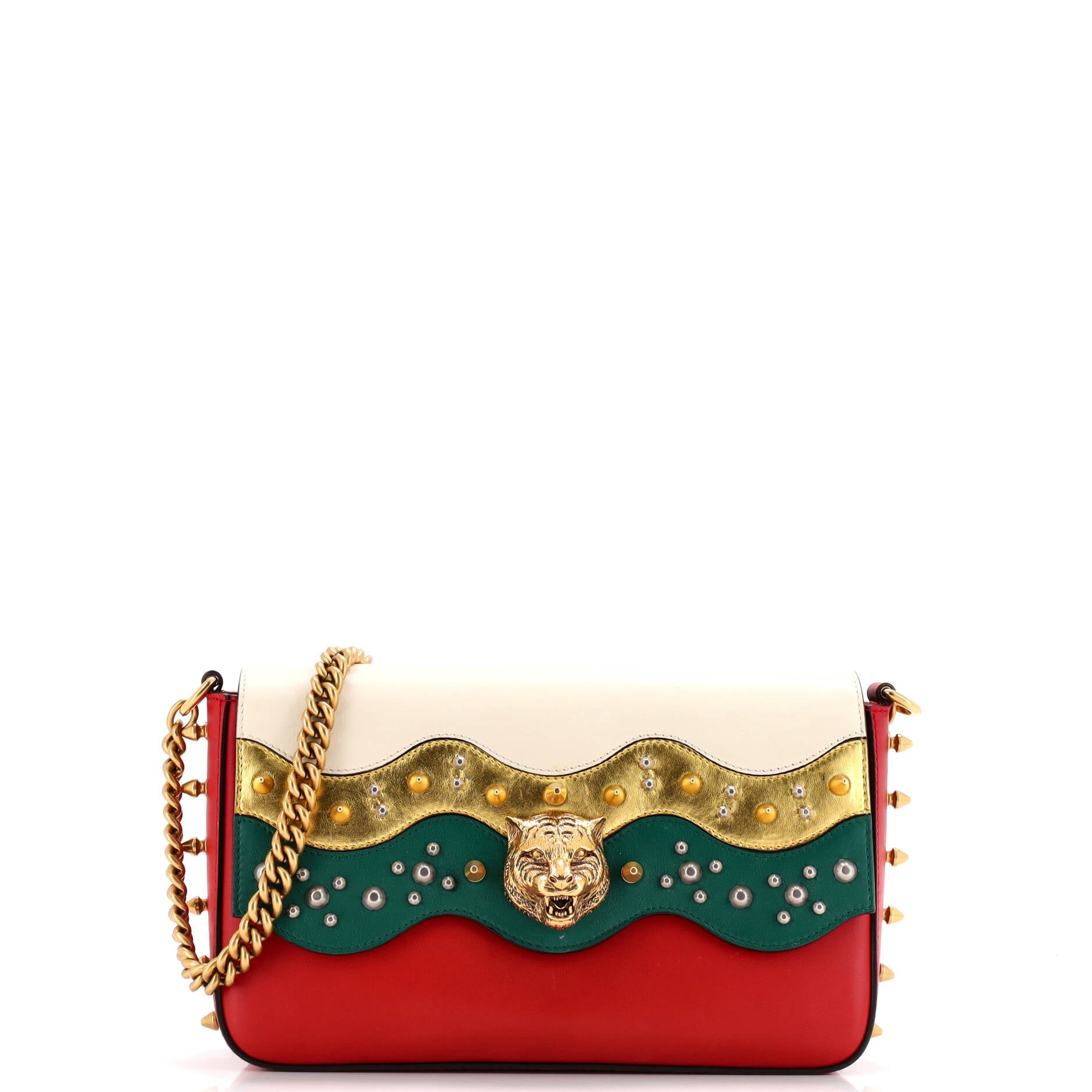 Gucci Animalier Chain Shoulder Bag Studded Leather Medium