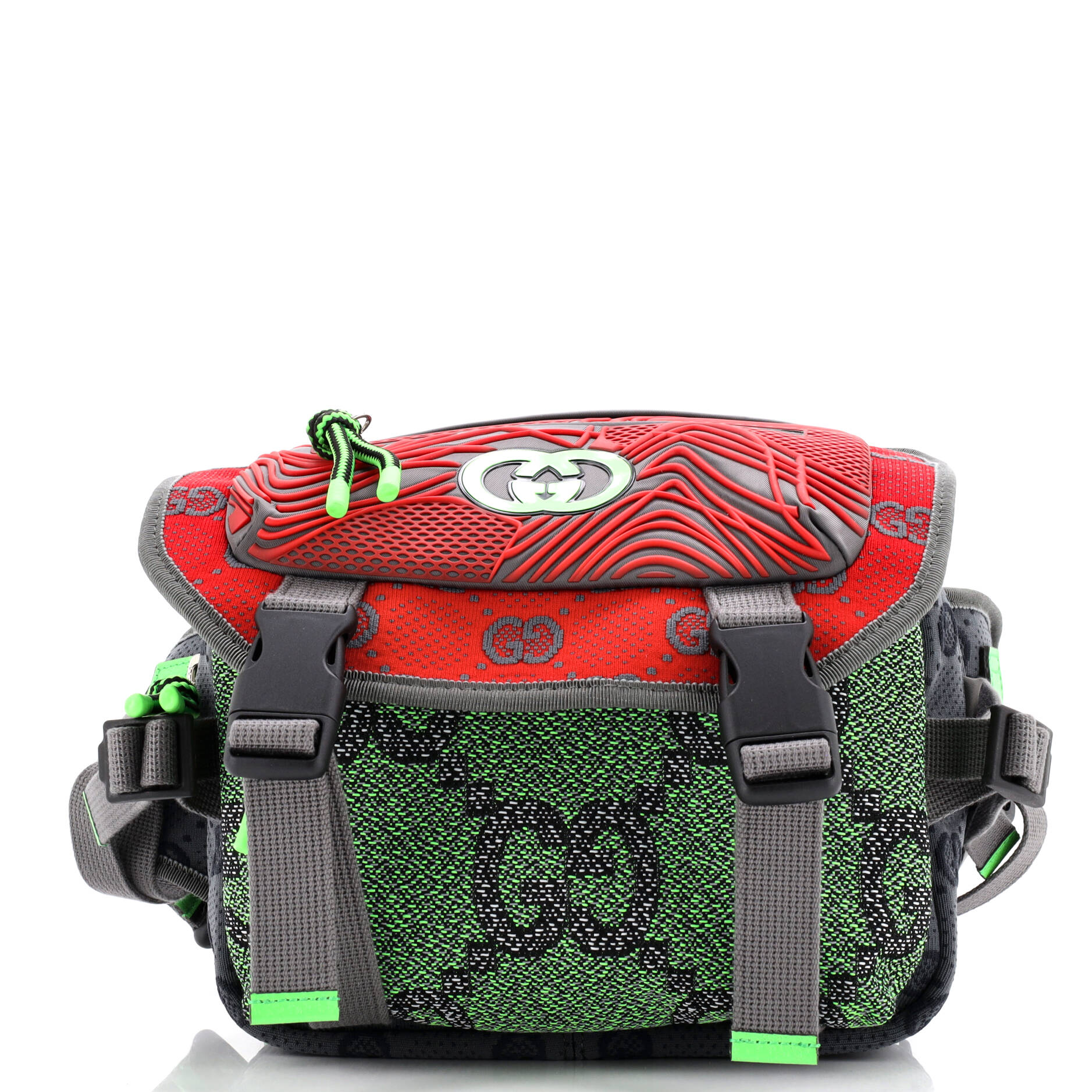 Gucci Buckle Flap Chest Strap Backpack GG Fabric with Rubber