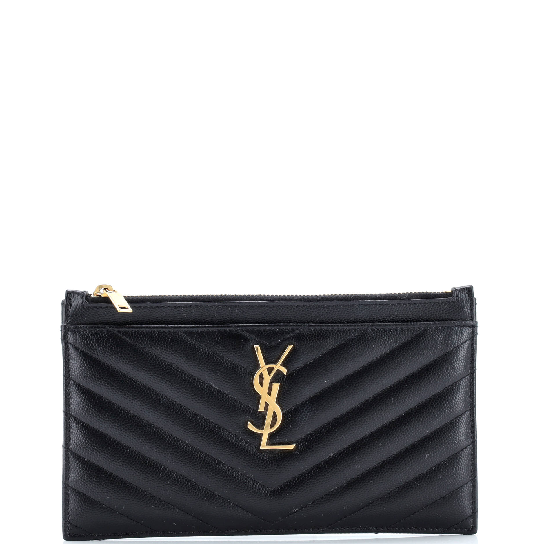 Saint Laurent Classic Monogram Zip Bill Pouch Matelasse Chevron Leather Medium