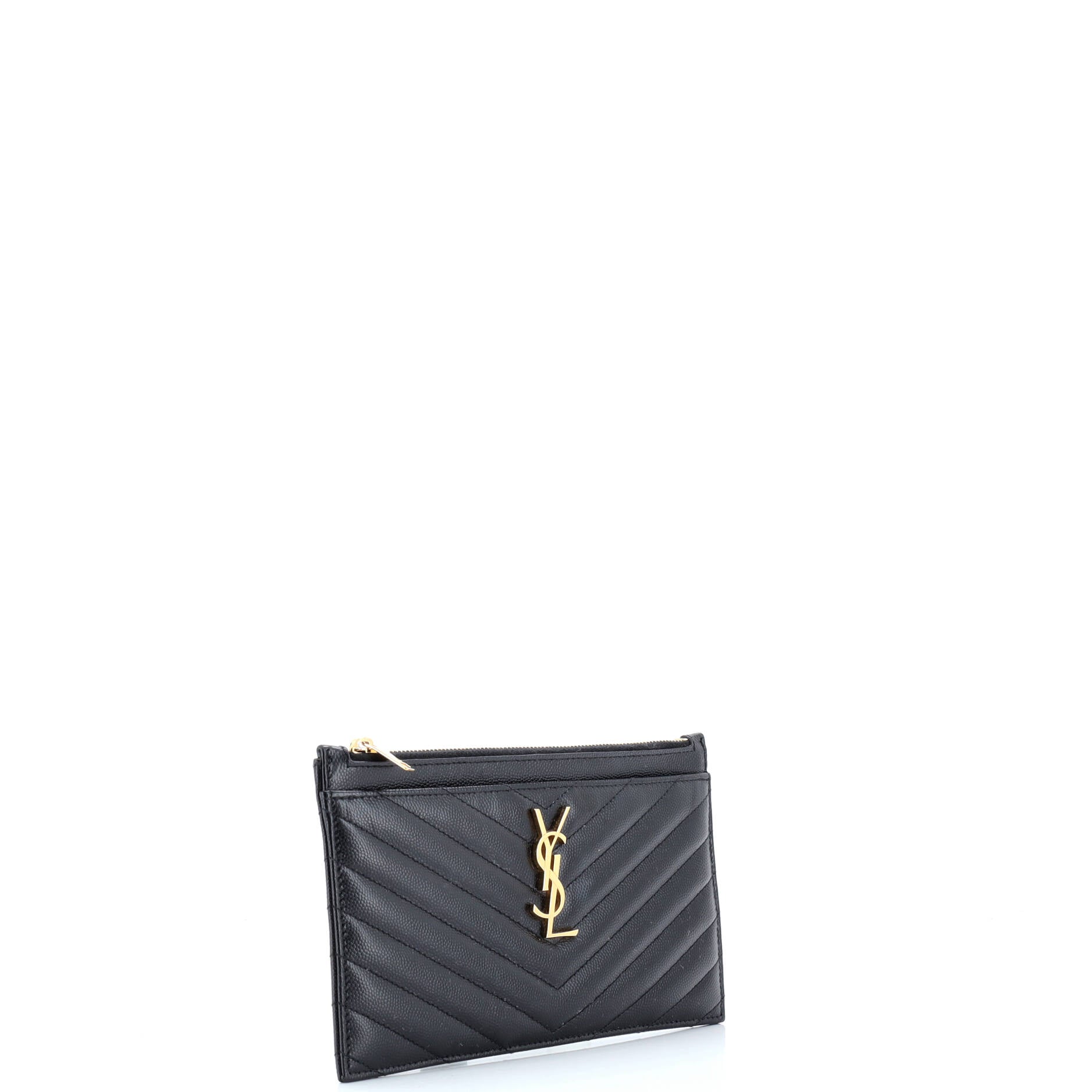 Saint Laurent Classic Monogram Zip Bill Pouch Matelasse Chevron Leather Medium