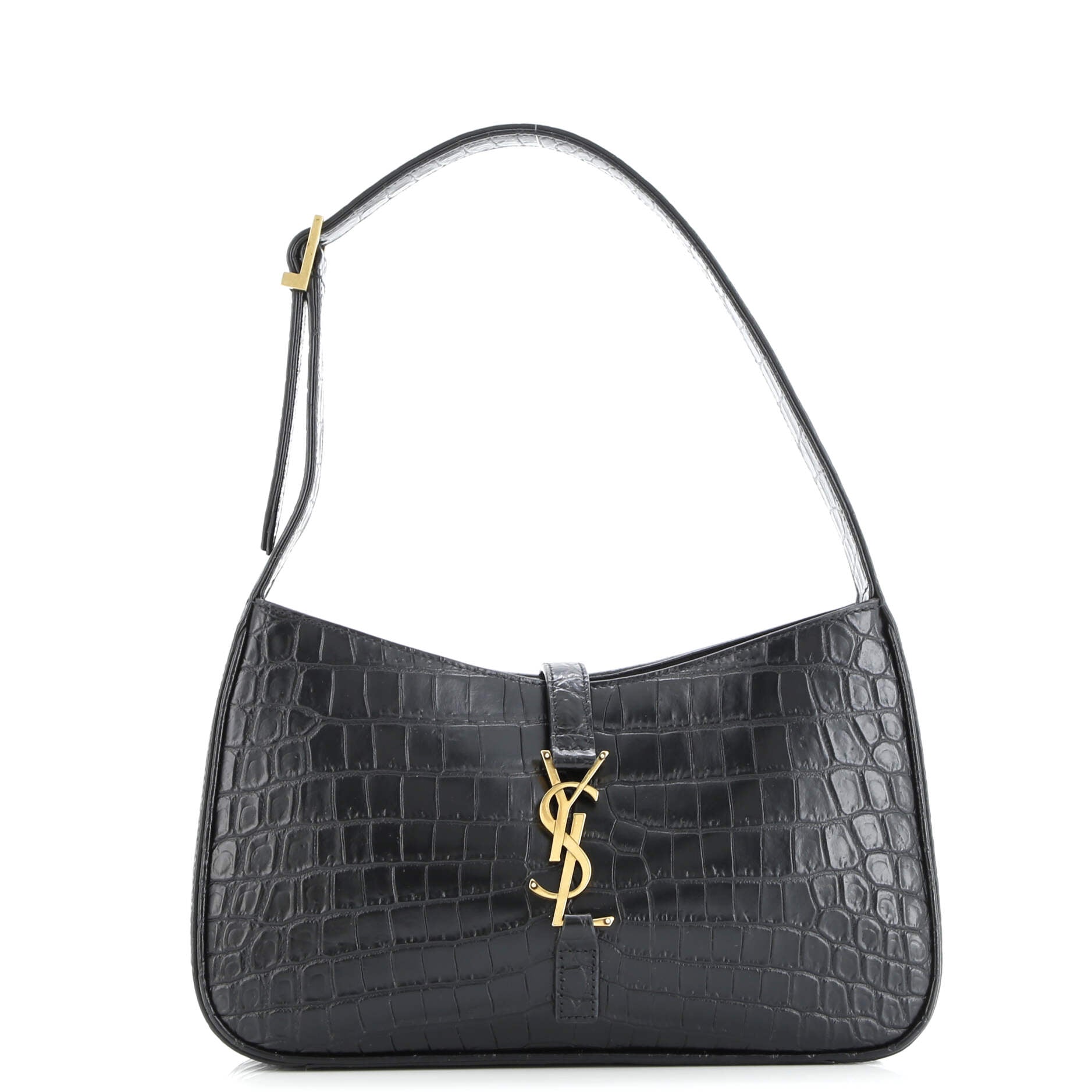 Saint Laurent Le 5 a 7 Hobo Crocodile Embossed Leather Small