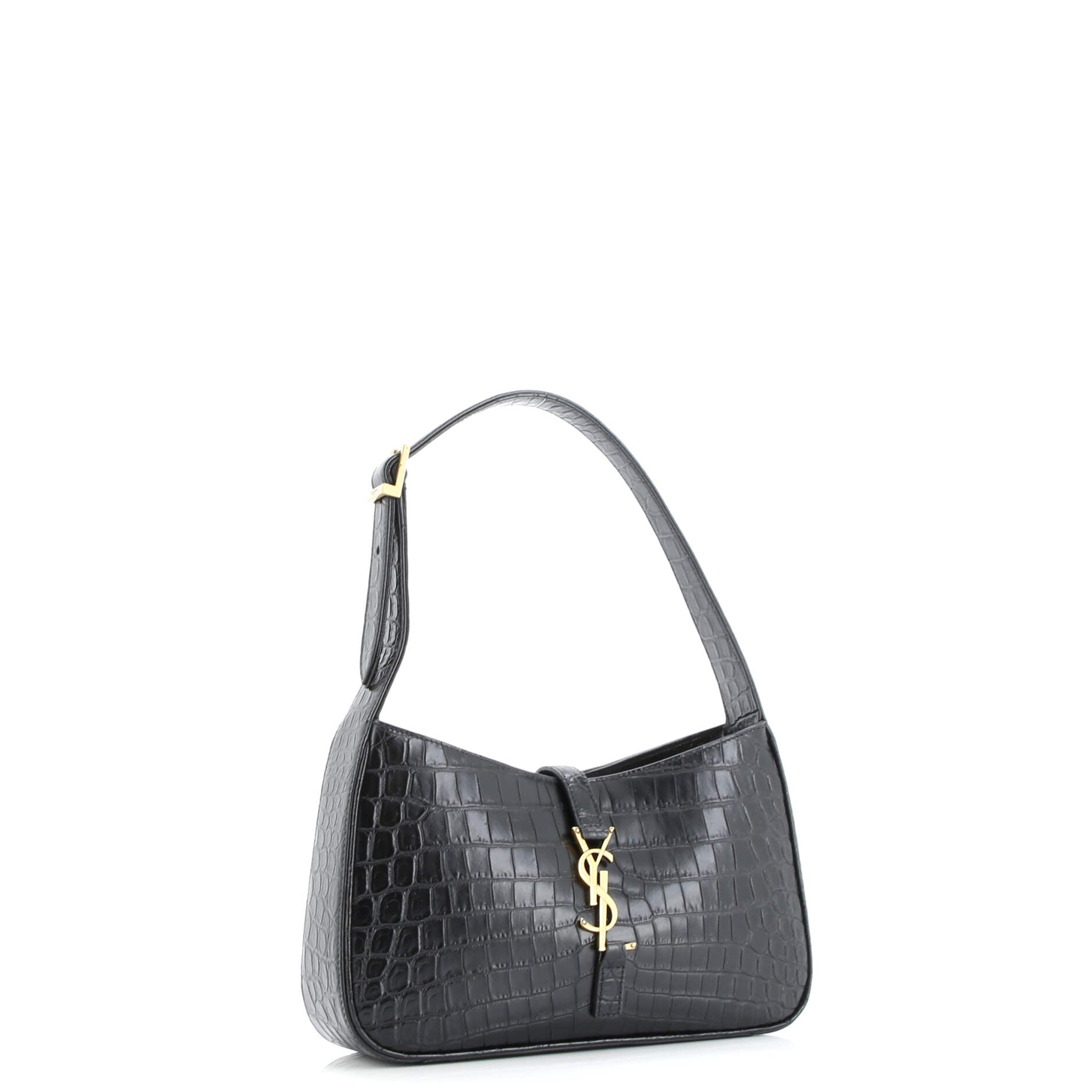 Saint Laurent Le 5 a 7 Hobo Crocodile Embossed Leather Small