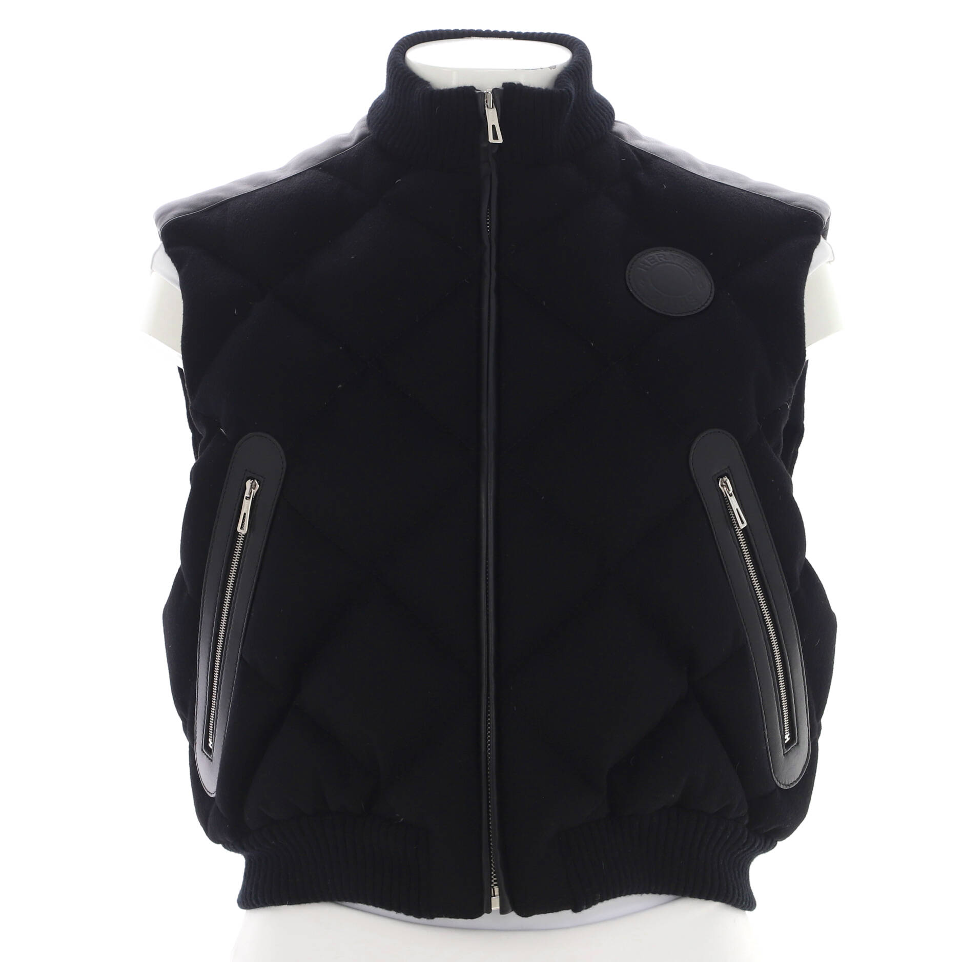 Hermes Women's Short Puffer Vest Quilted Cashmere with Leather