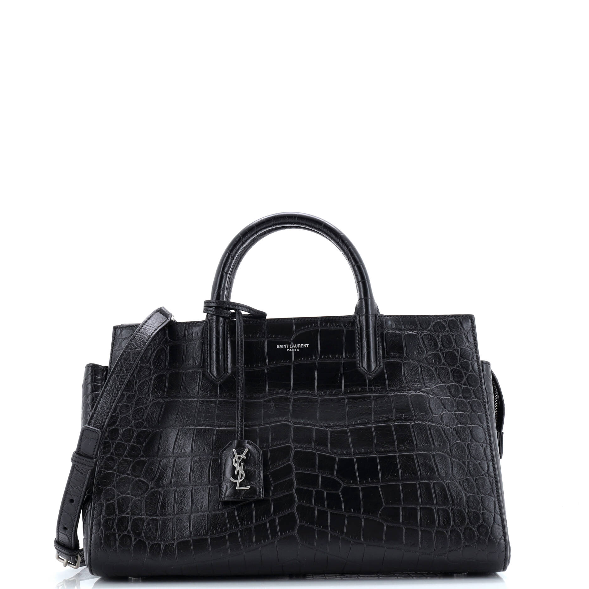 Saint Laurent Rive Gauche Cabas Crocodile Embossed Leather Small