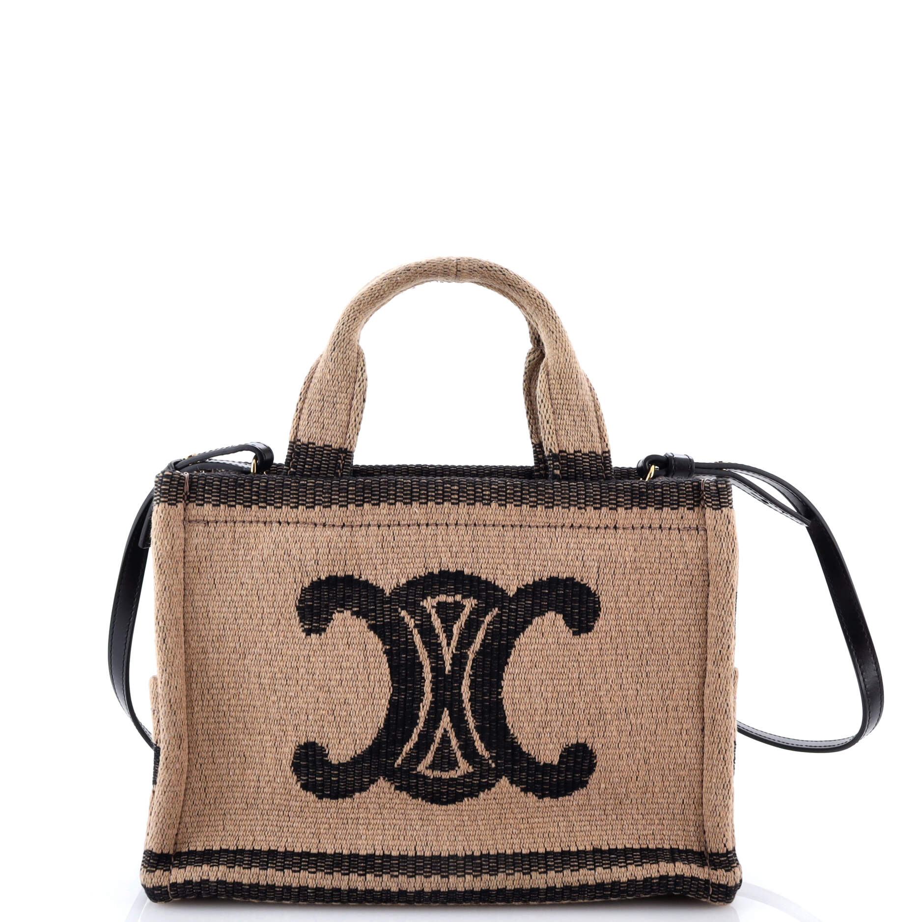 Celine Cabas Thais Tote Triomphe Print Raffia Small