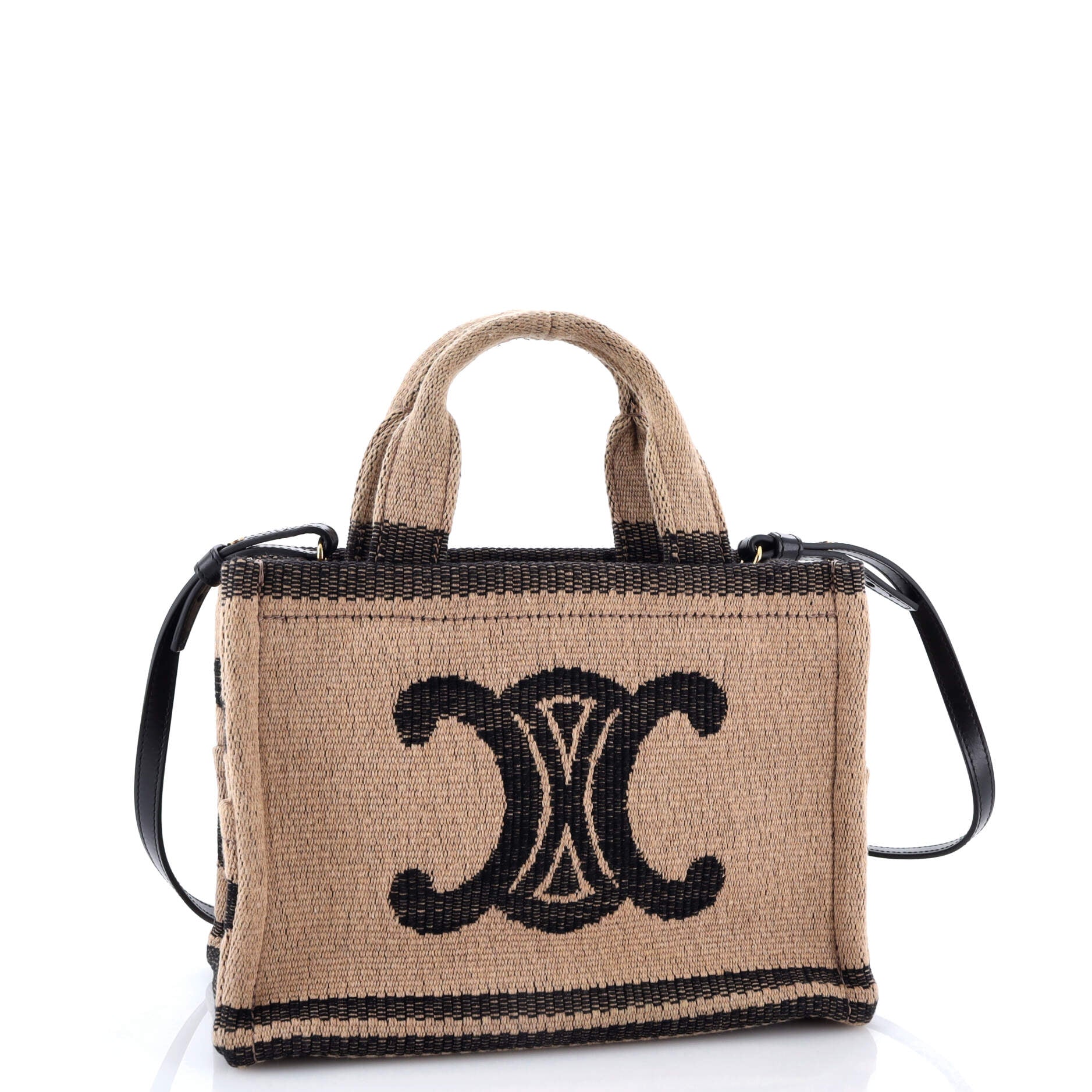 Celine Cabas Thais Tote Triomphe Print Raffia Small