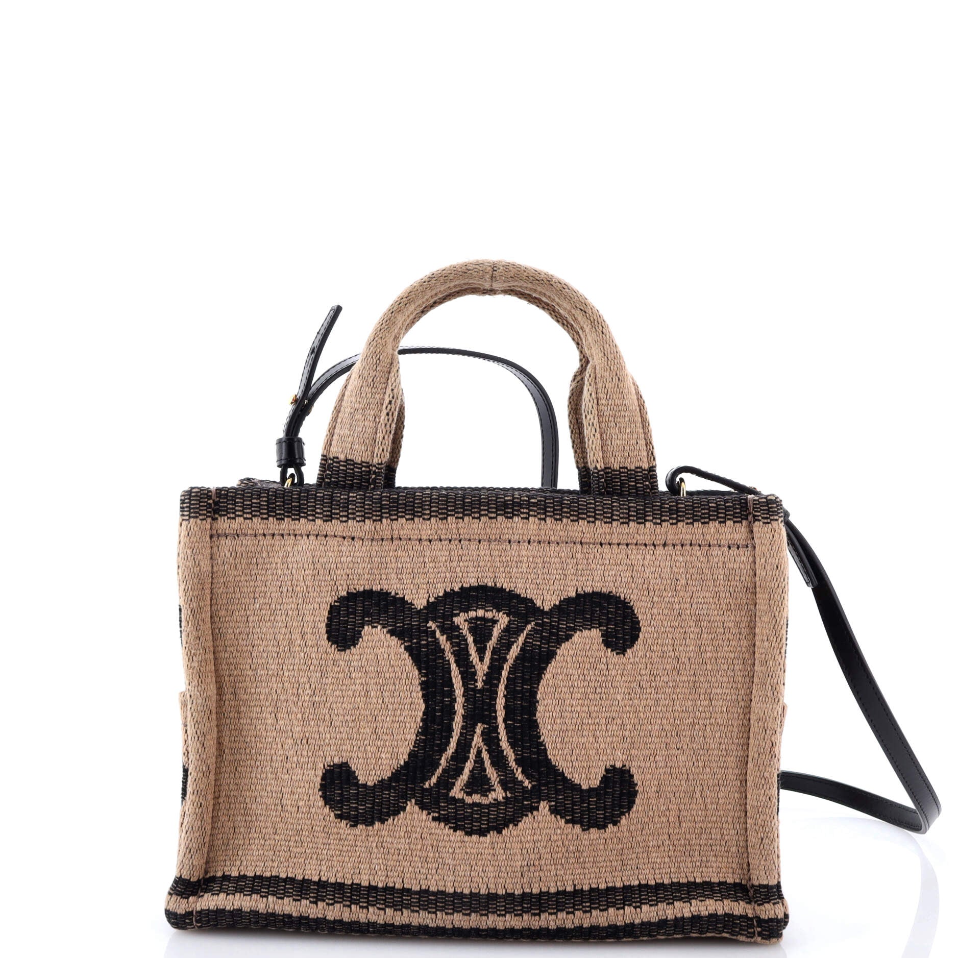 Celine Cabas Thais Tote Triomphe Print Raffia Small