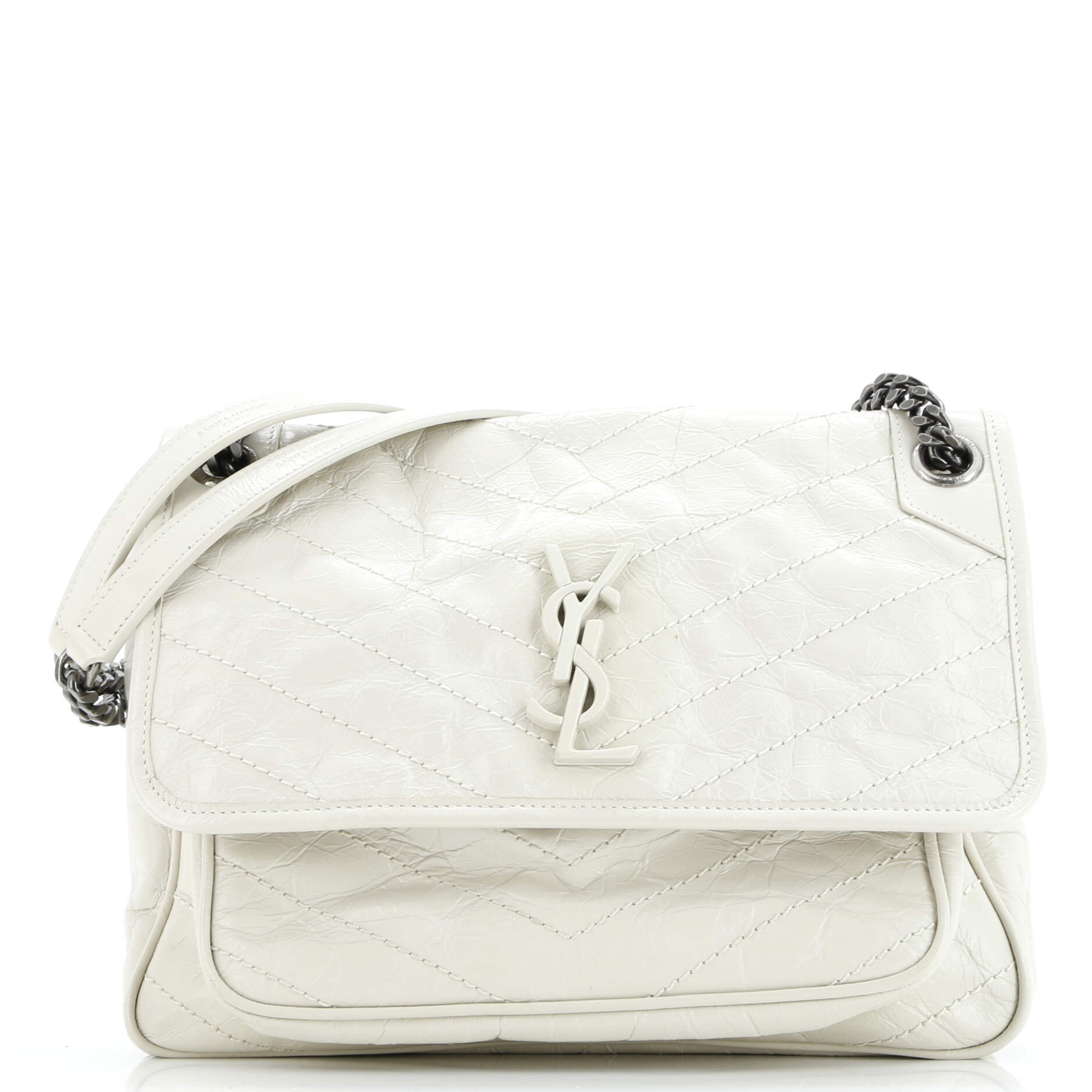 Saint Laurent Niki Chain Flap Bag Matelasse Chevron Leather Medium
