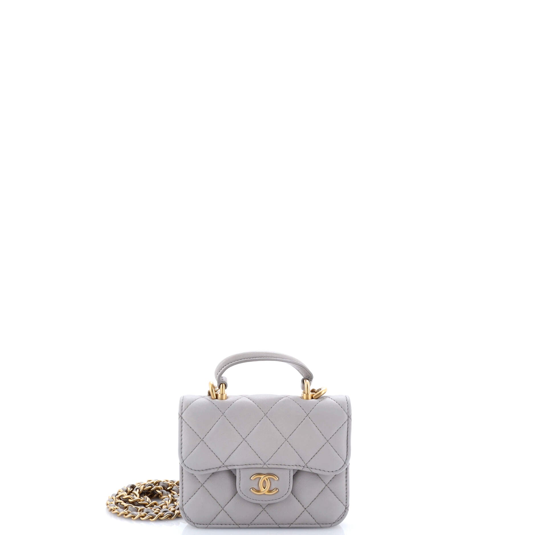 Chanel Top Handle Flap Coin Purse with Chain Quilted Lambskin