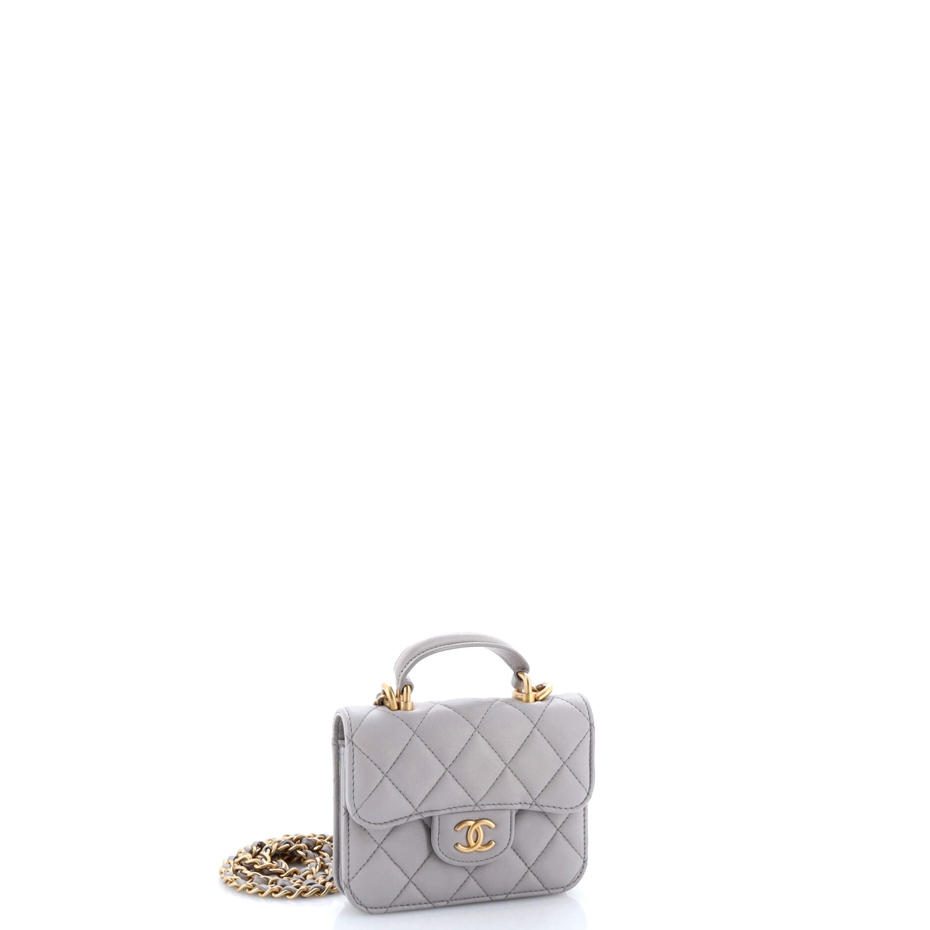 Chanel Top Handle Flap Coin Purse with Chain Quilted Lambskin