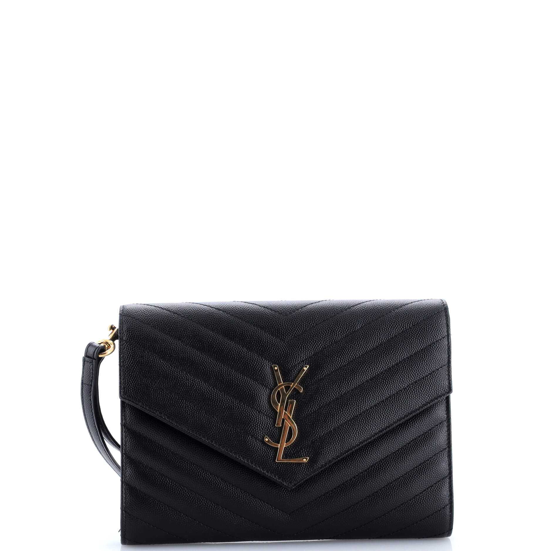 Saint Laurent Classic Monogram Envelope Wristlet Clutch Matelasse Chevron Leather