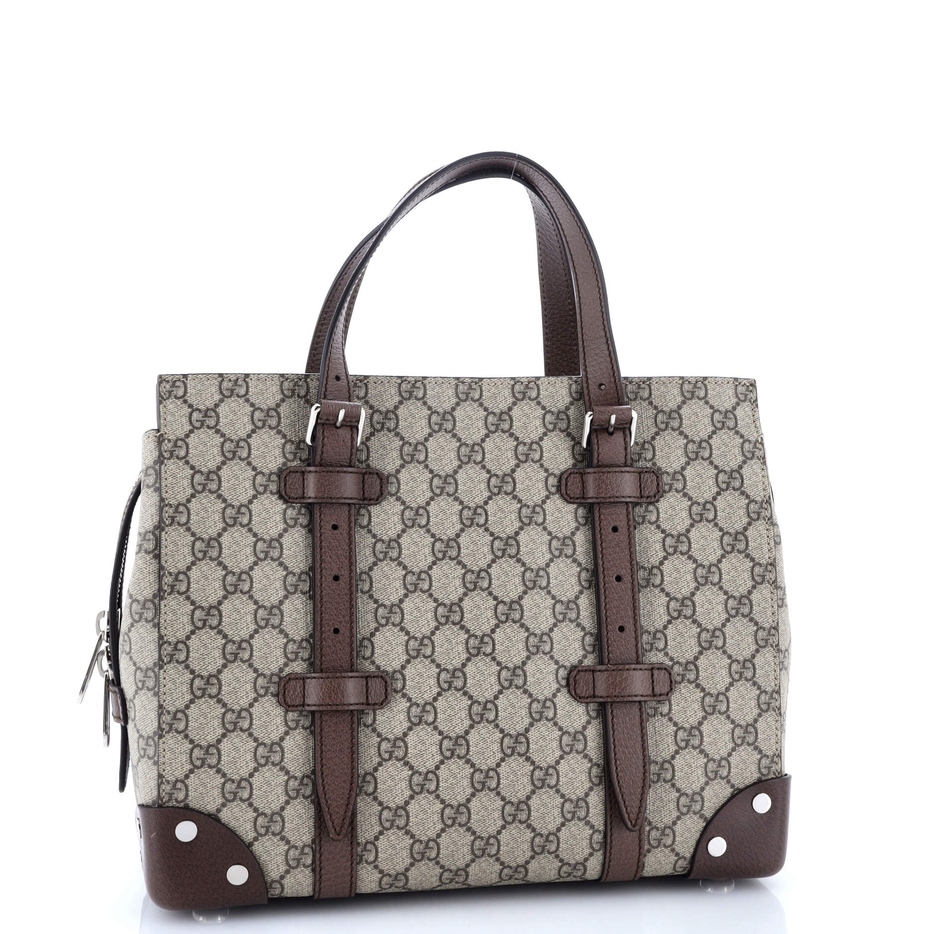 Gucci Buckle Travel Tote GG Coated Canvas with Leather Medium