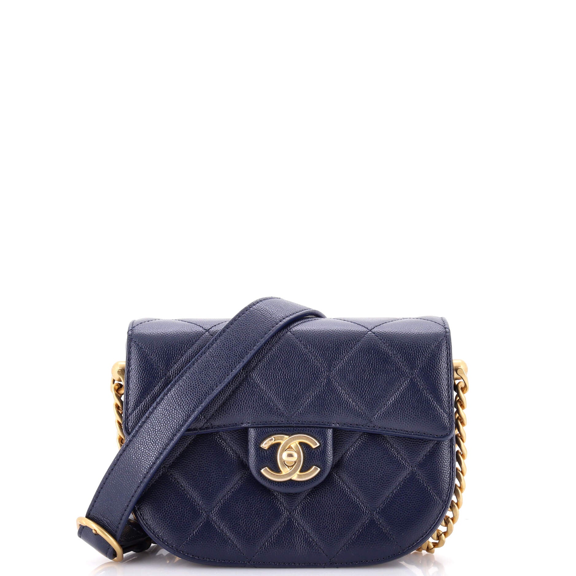 Chanel Moon Flap Messenger Bag Quilted Caviar Mini