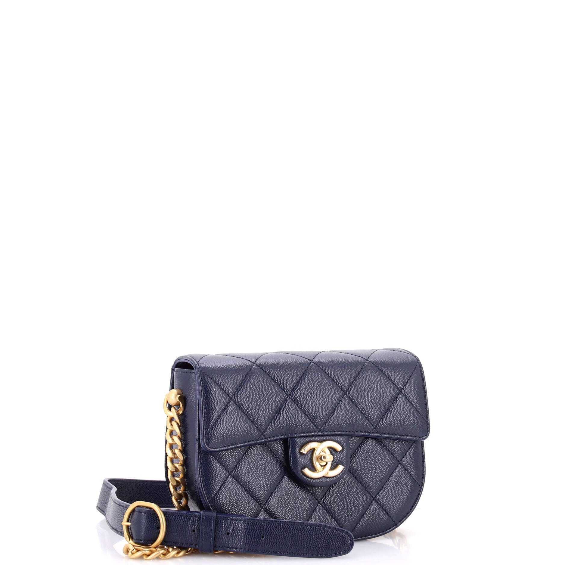 Chanel Moon Flap Messenger Bag Quilted Caviar Mini
