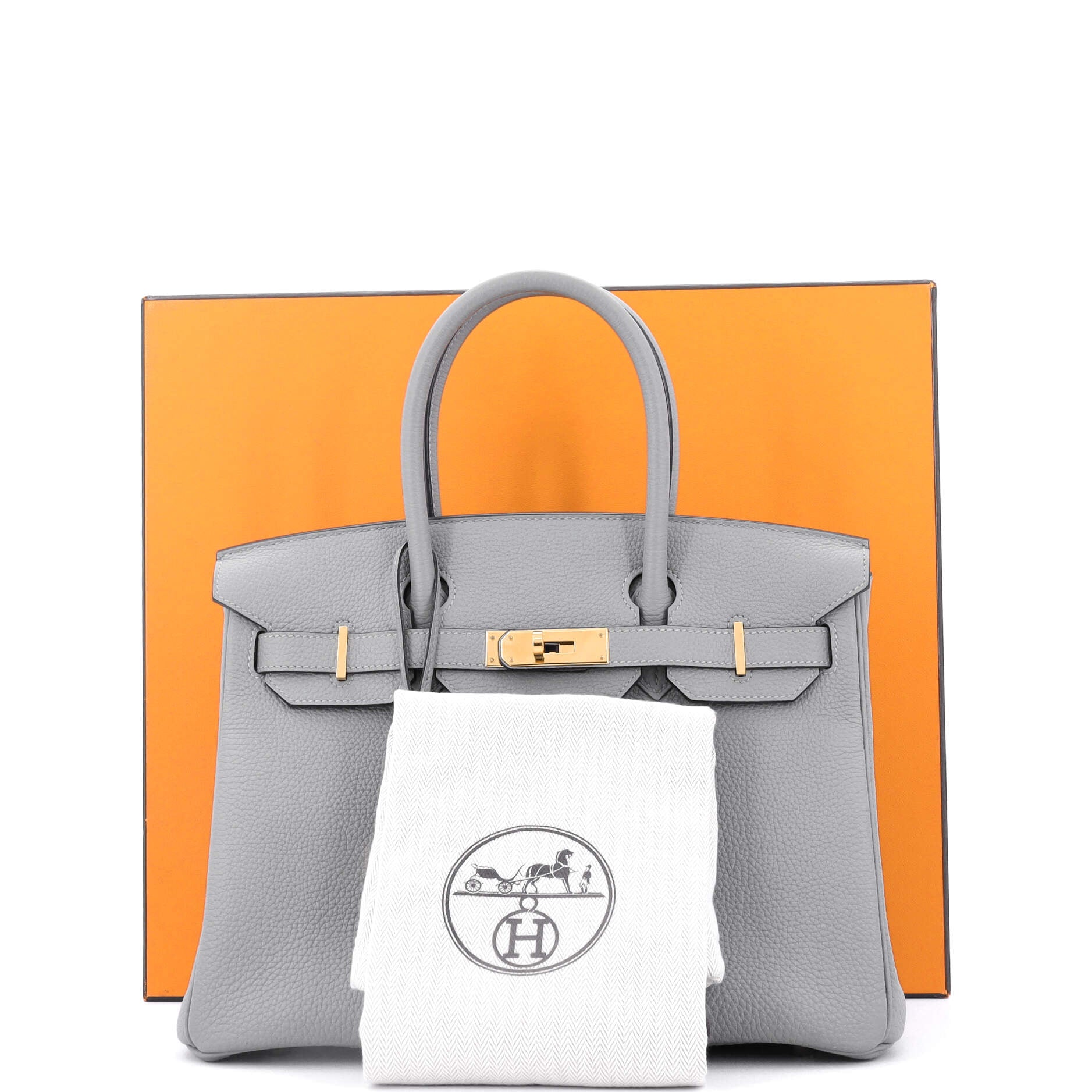 Hermes Birkin Handbag Grey Togo with Gold Hardware 30