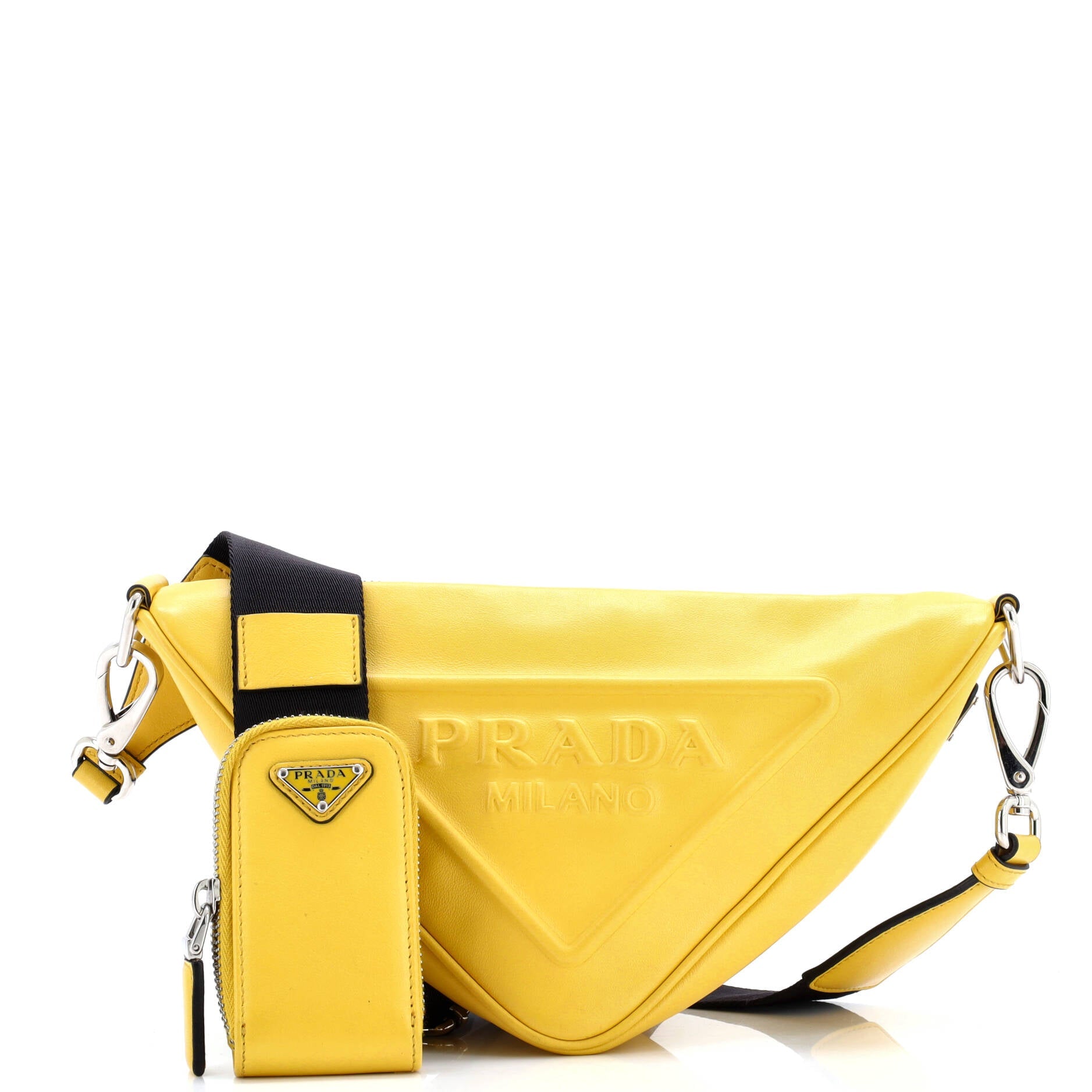 Prada Triangle Logo Zip Crossbody Bag Leather Small