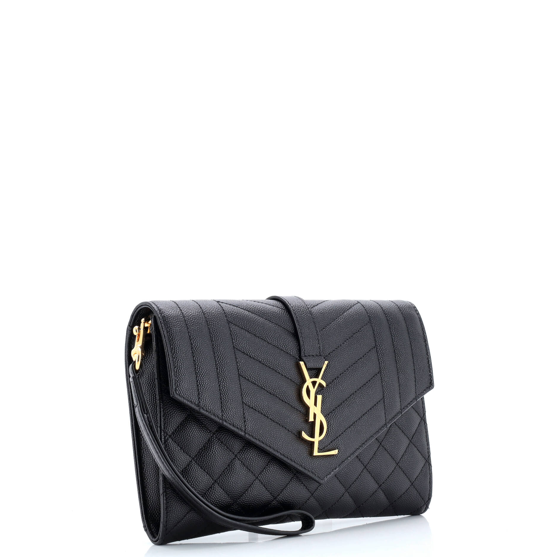 Saint Laurent Classic Monogram Envelope Wristlet Clutch Mixed Matelasse Leather