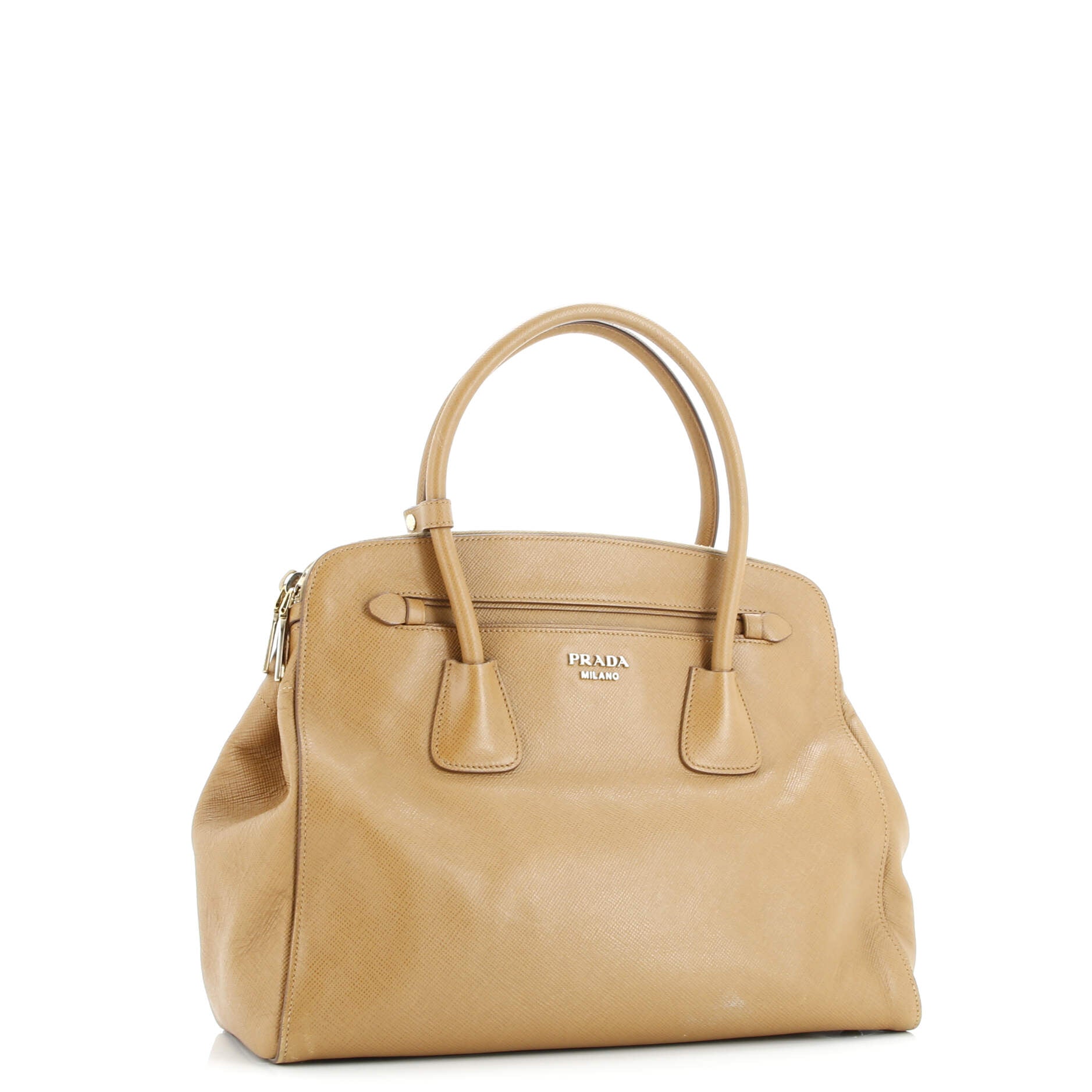 Prada Cuir Frame Double Zip Tote Saffiano Leather Large