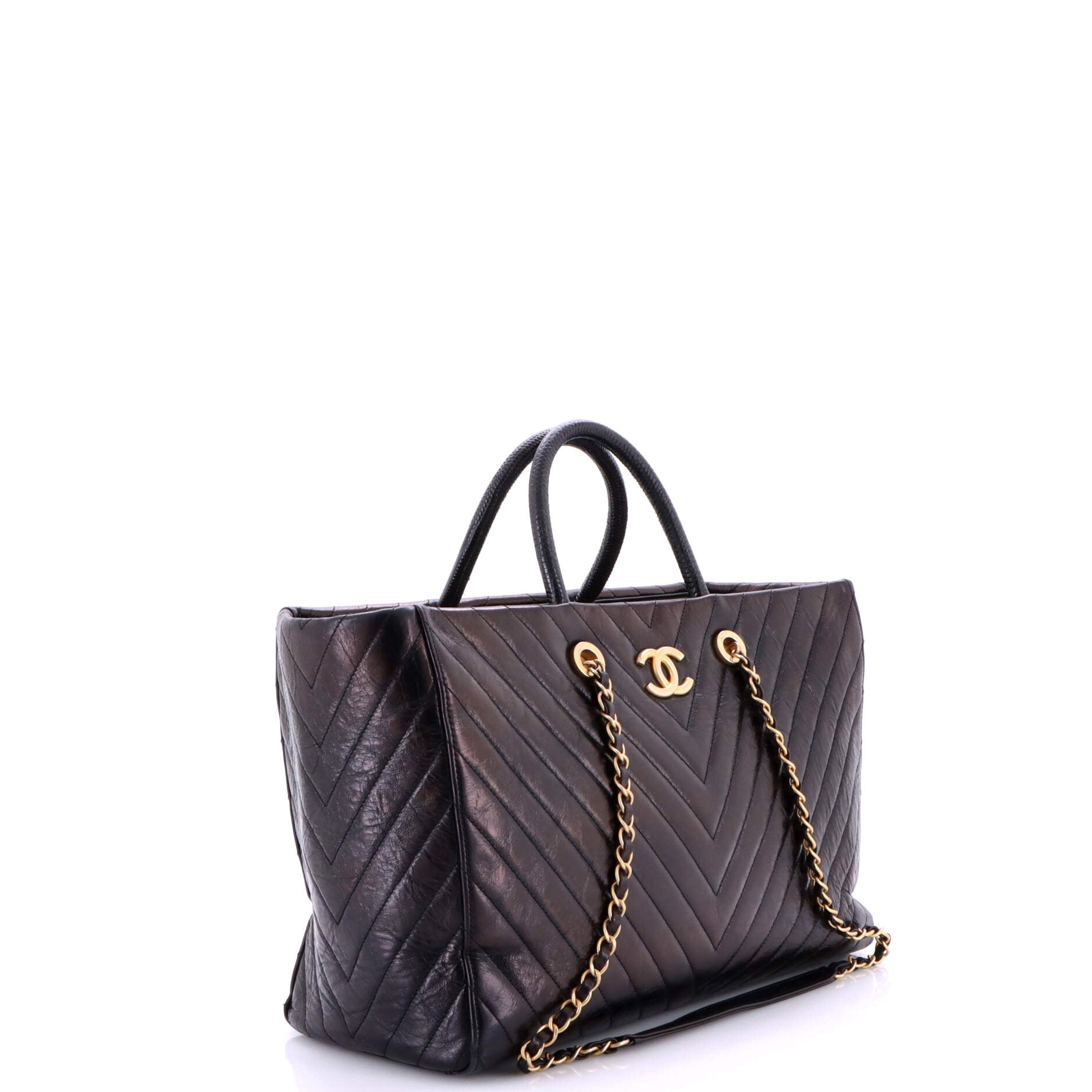 Chanel Coco Handle Shopping Tote Quilted Caviar with Lizard Large