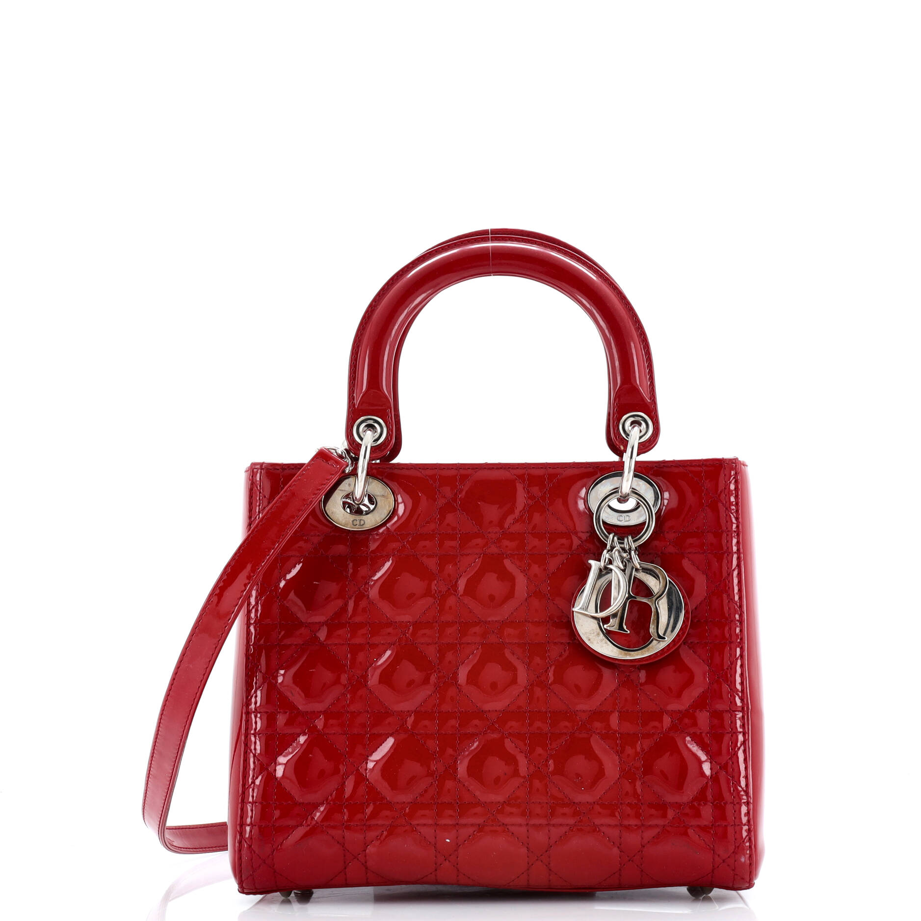 Christian Dior Lady Dior Bag Cannage Quilt Patent Medium