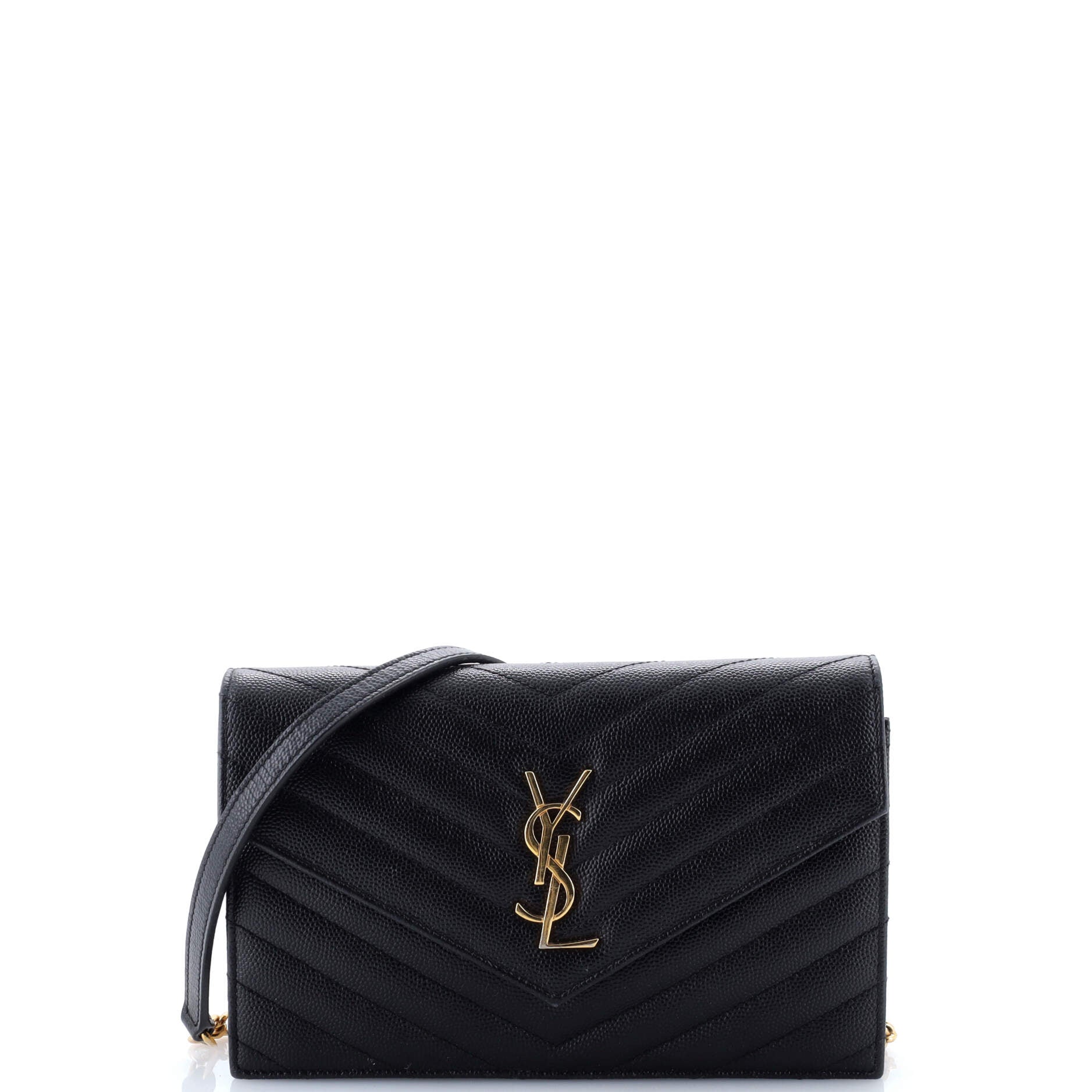 Saint Laurent Classic Monogram Wallet on Chain Matelasse Chevron Leather Small