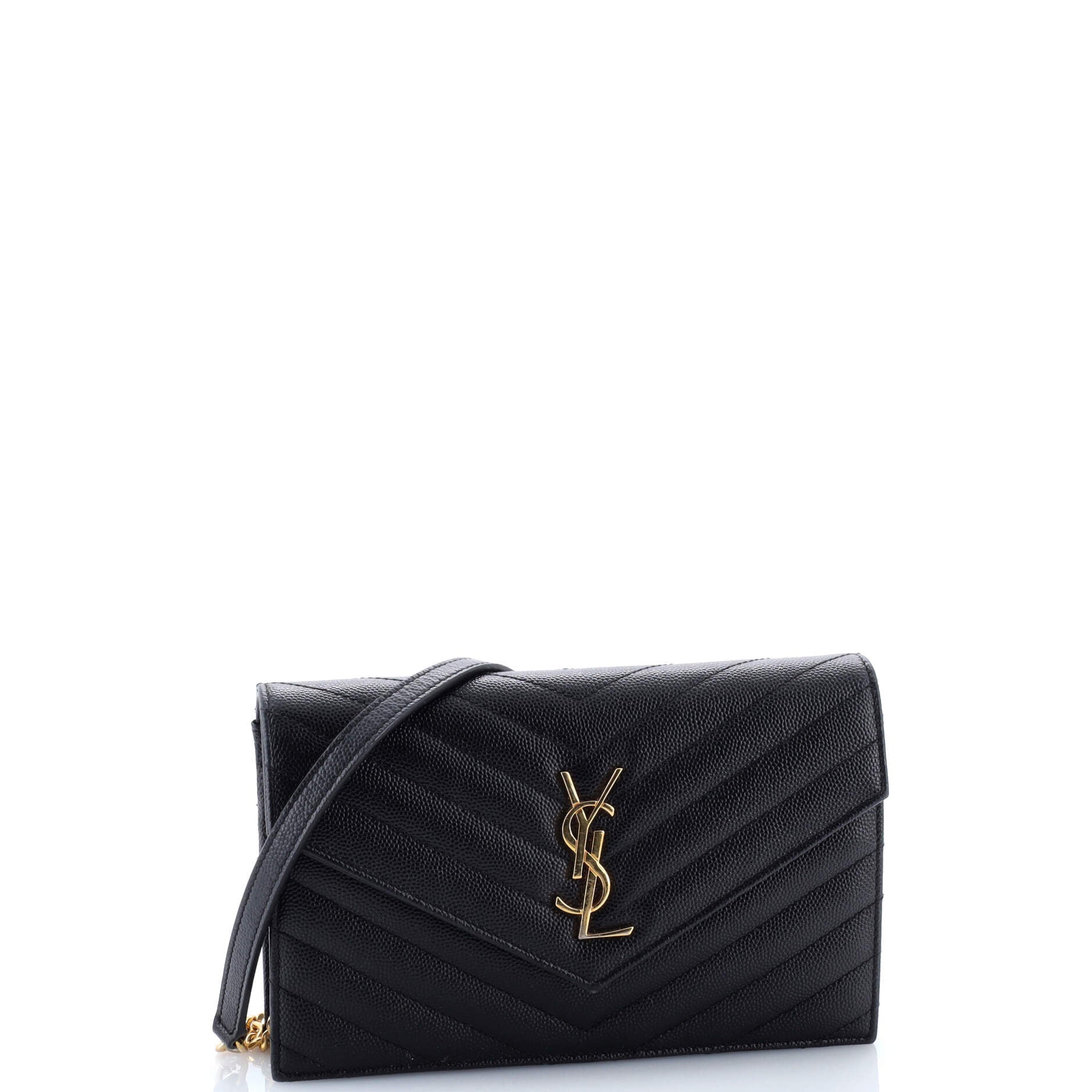 Saint Laurent Classic Monogram Wallet on Chain Matelasse Chevron Leather Small
