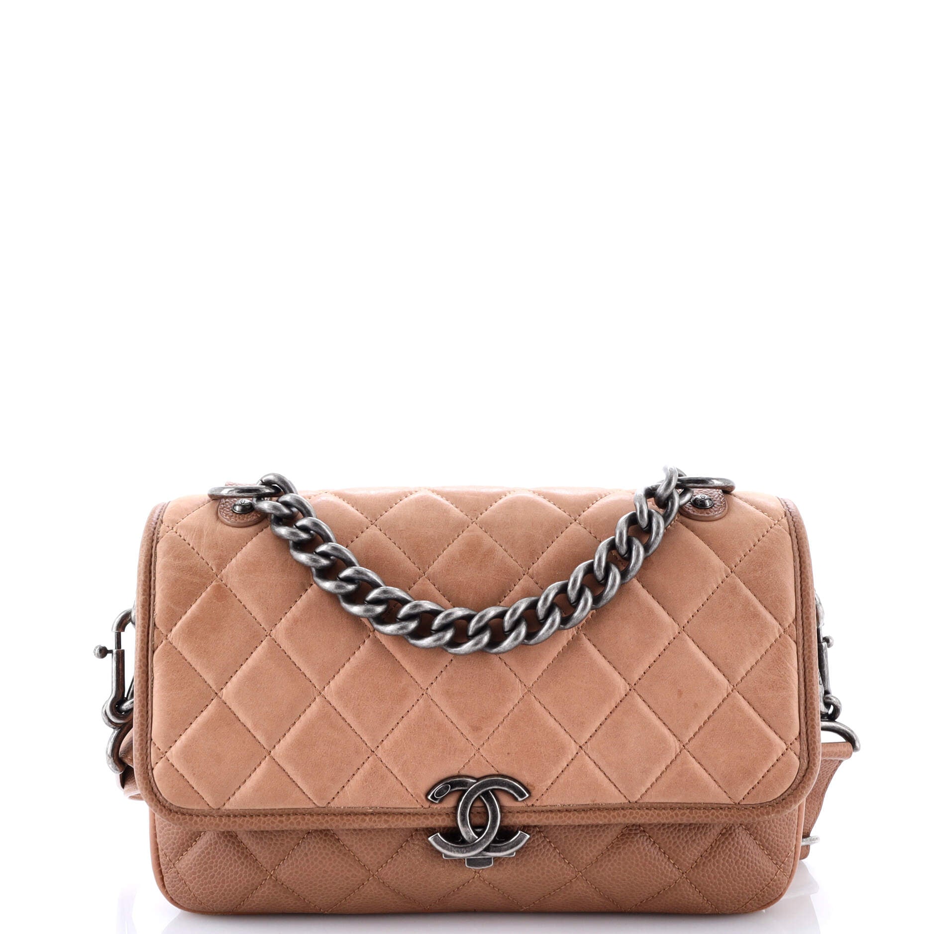 Chanel Daily Carry Messenger Bag Quilted Iridescent Calfskin and Caviar Medium