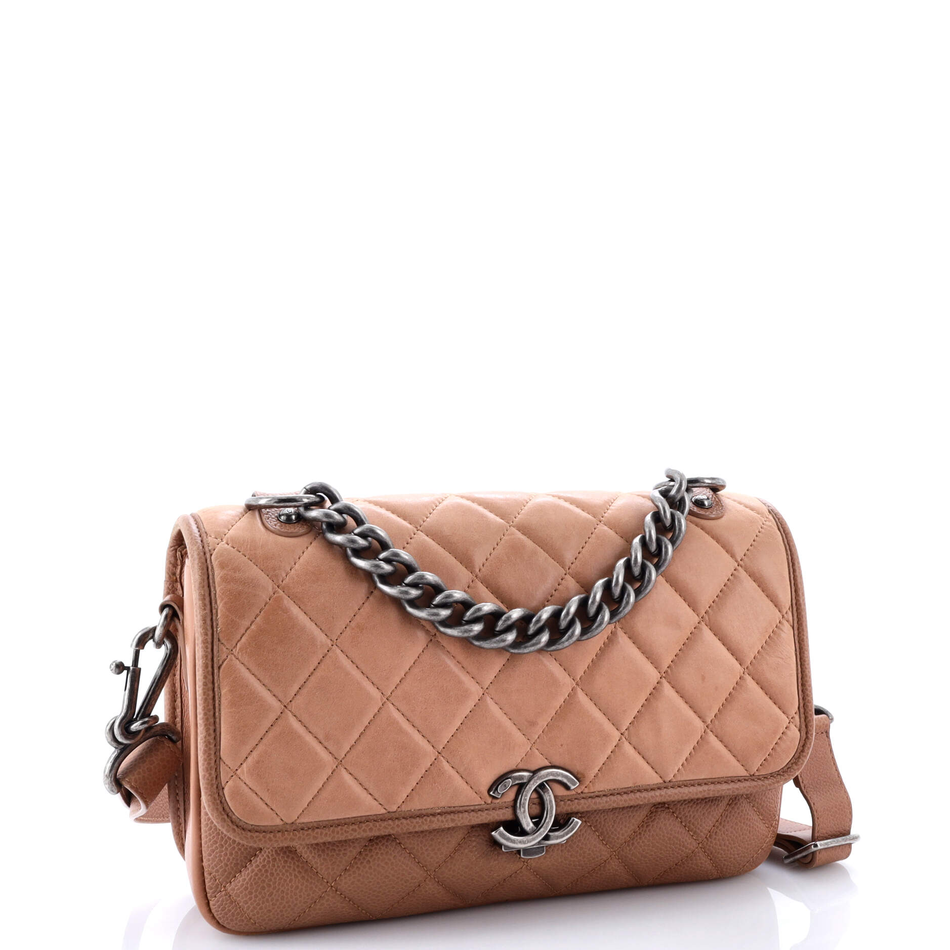 Chanel Daily Carry Messenger Bag Quilted Iridescent Calfskin and Caviar Medium