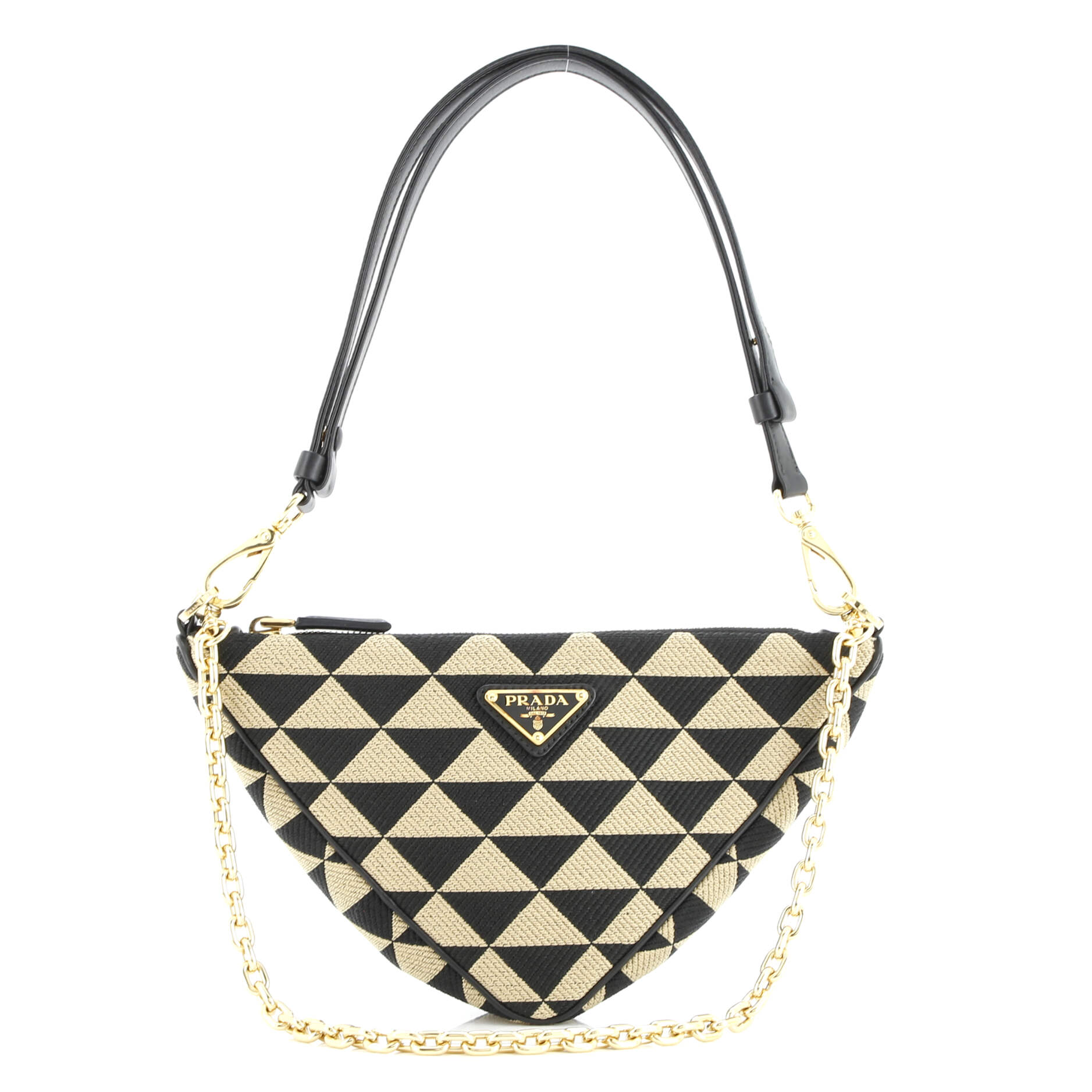 Prada Symbole Triangle Bag Leather and Jacquard Mini