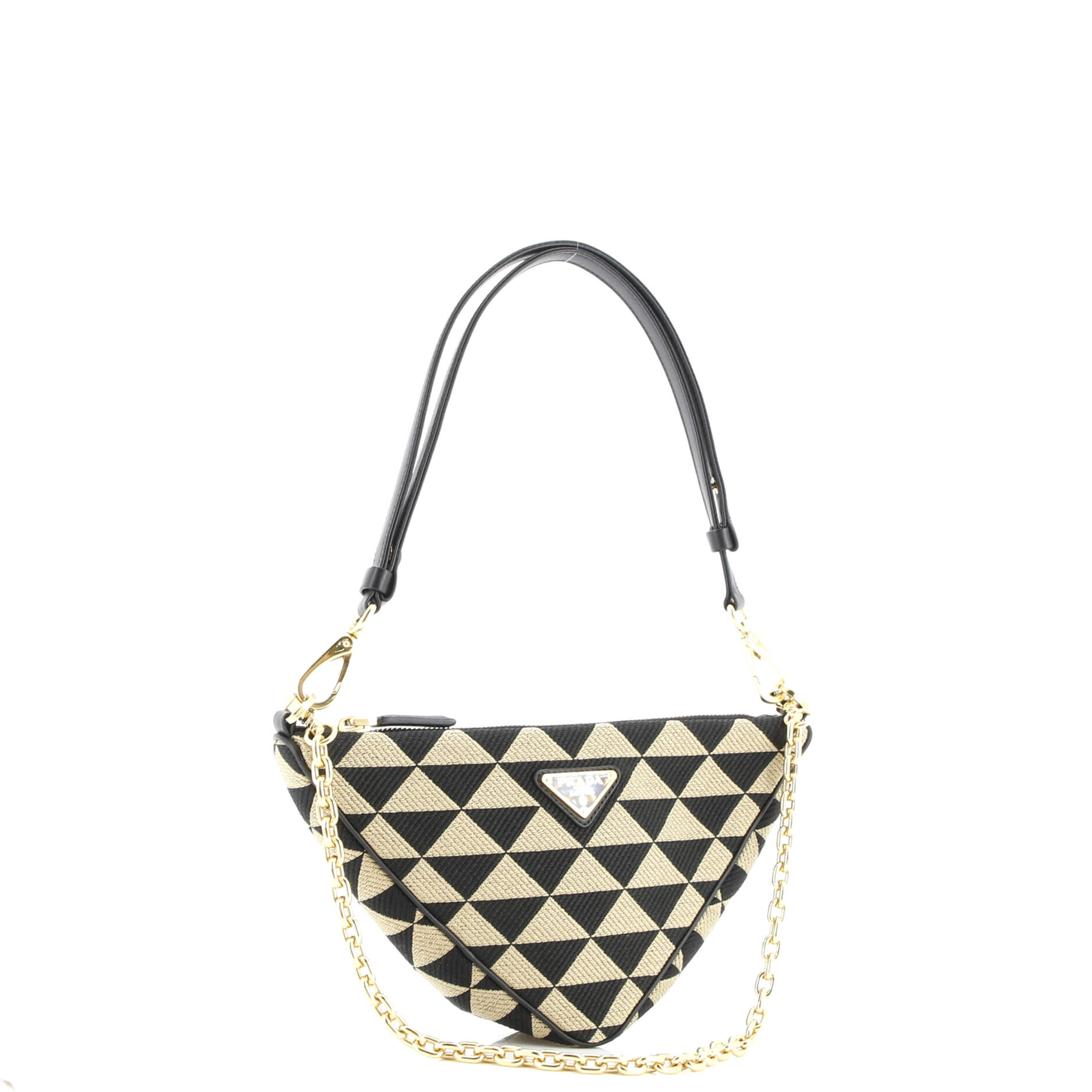 Prada Symbole Triangle Bag Leather and Jacquard Mini
