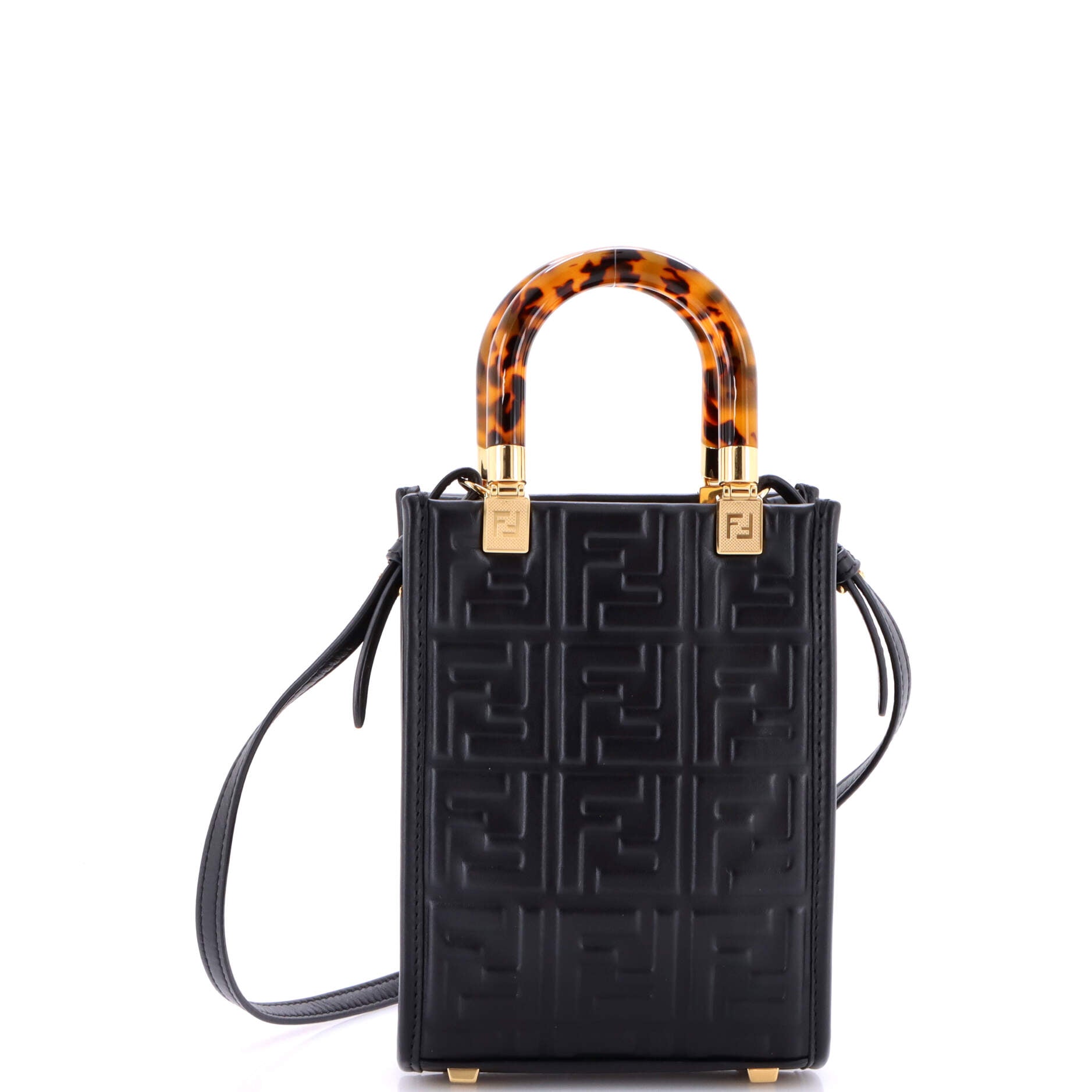 Fendi Sunshine Shopper Tote Zucca Embossed Leather Mini