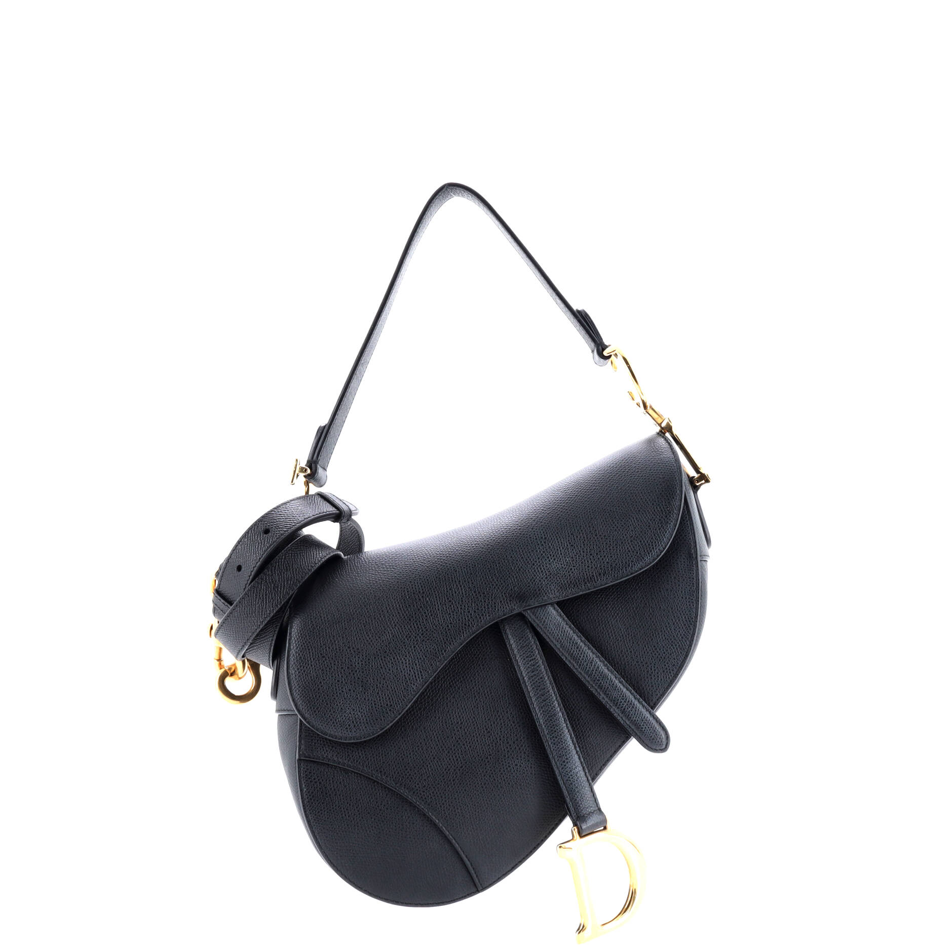 Christian Dior Saddle Handbag with Strap Leather Medium