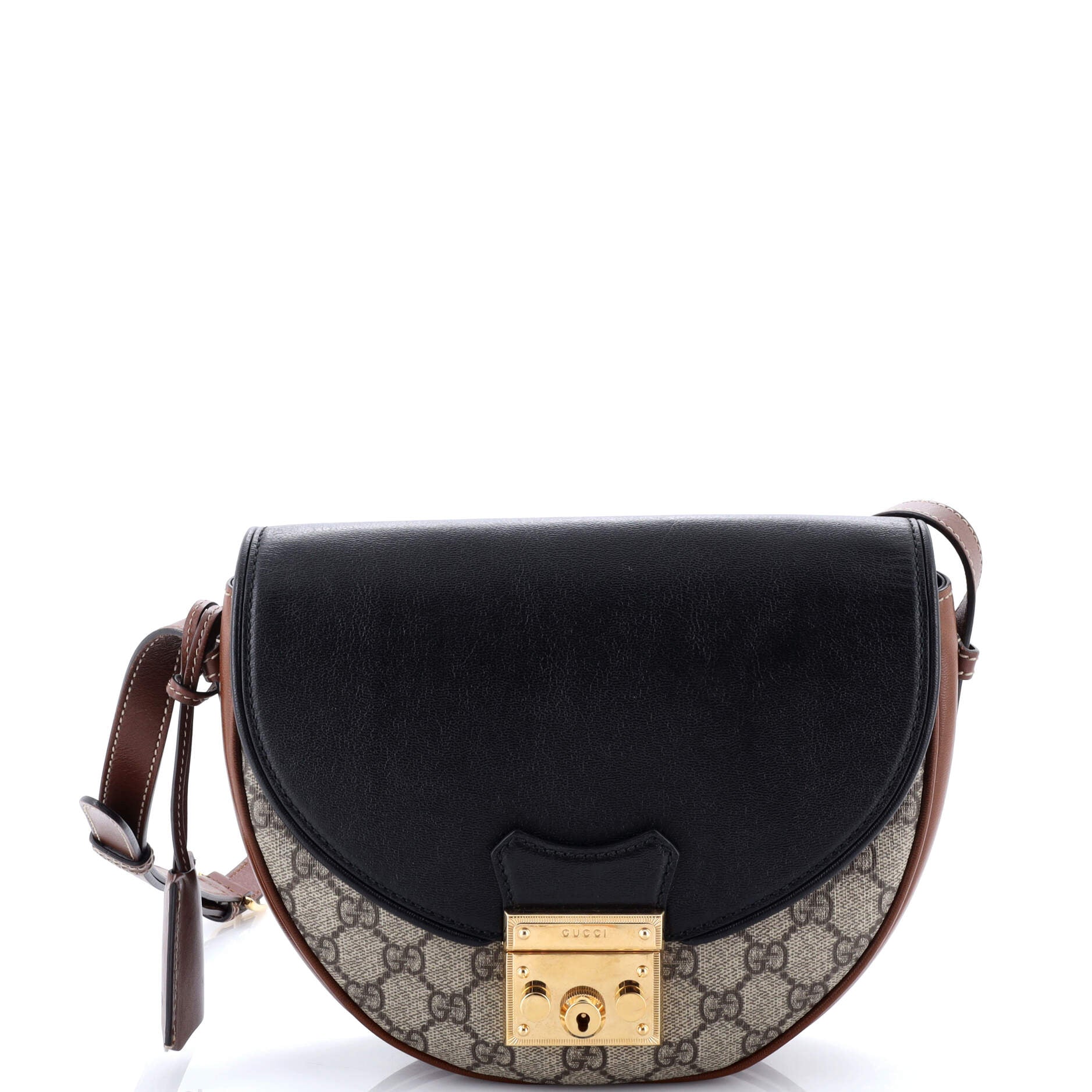 Gucci Padlock Saddle Shoulder Bag GG Coated Canvas and Leather Small