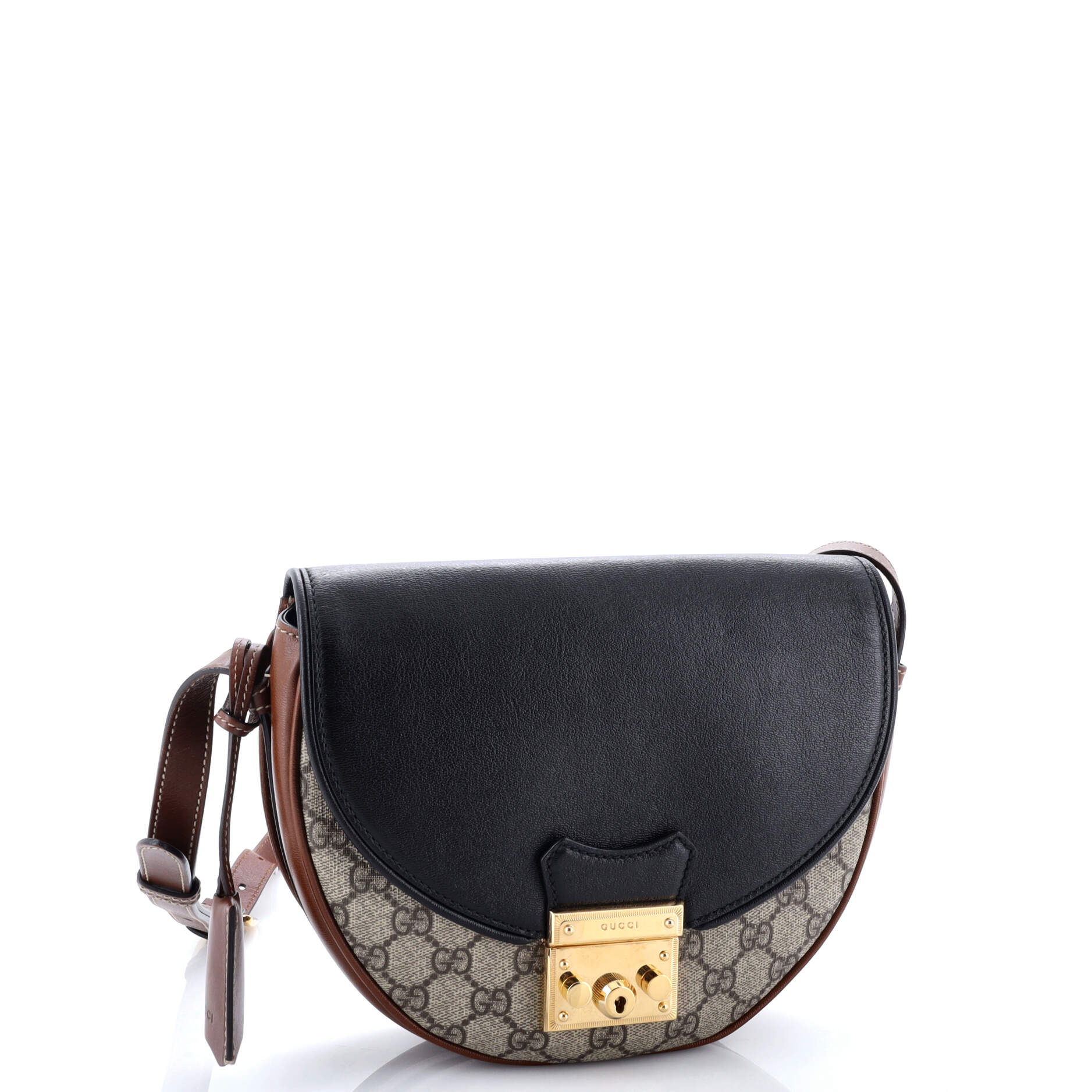 Gucci Padlock Saddle Shoulder Bag GG Coated Canvas and Leather Small