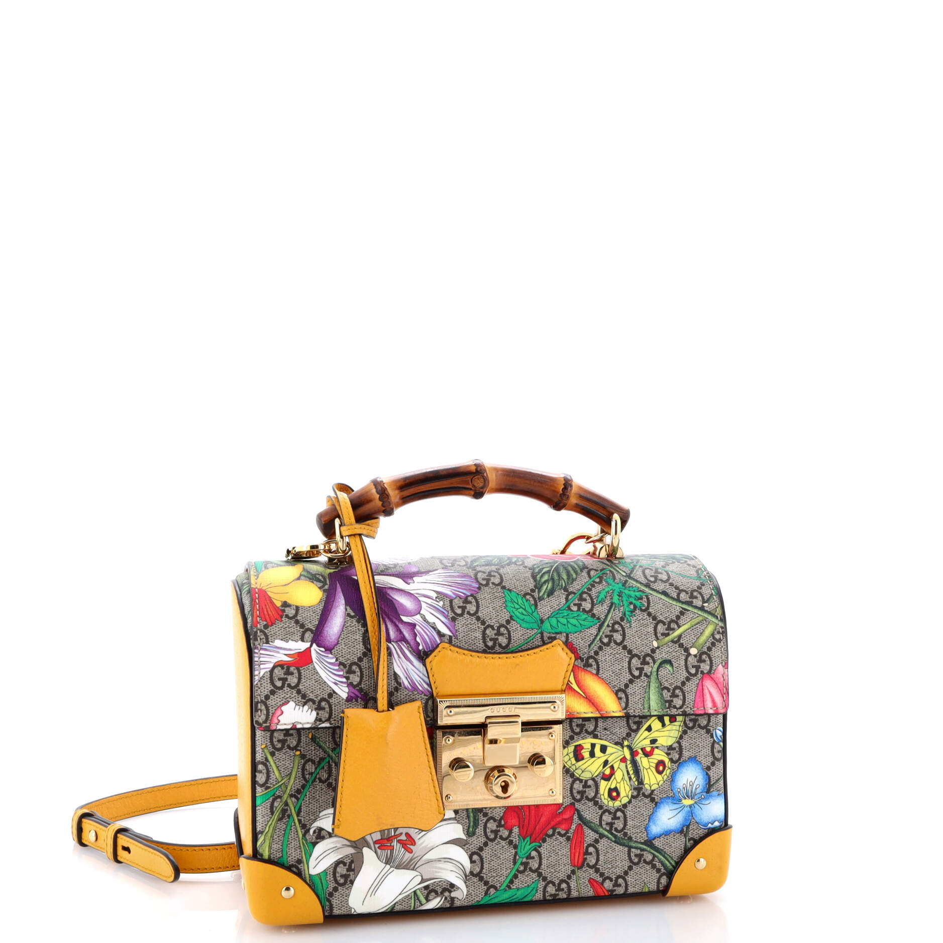 Gucci Padlock Bamboo Shoulder Bag Flora GG Coated Canvas Small