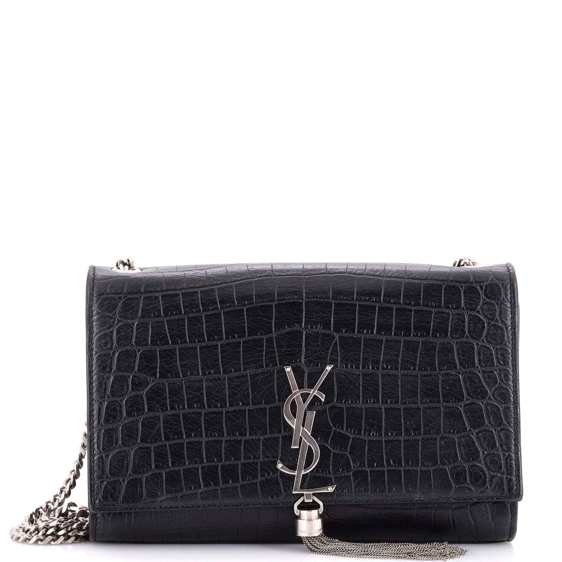 Saint Laurent Classic Monogram Tassel Crossbody Bag Crocodile Embossed Leather Medium