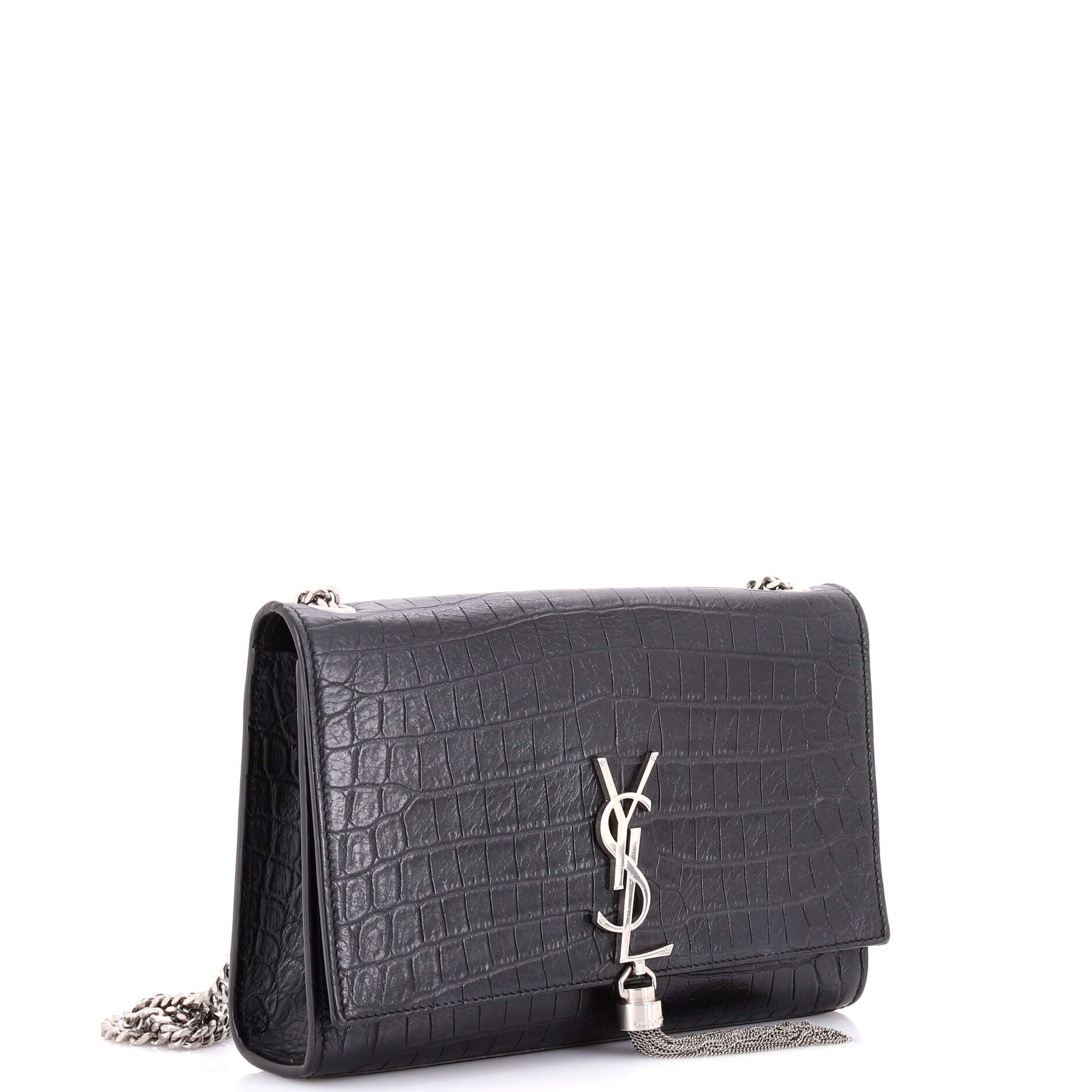 Saint Laurent Classic Monogram Tassel Crossbody Bag Crocodile Embossed Leather Medium