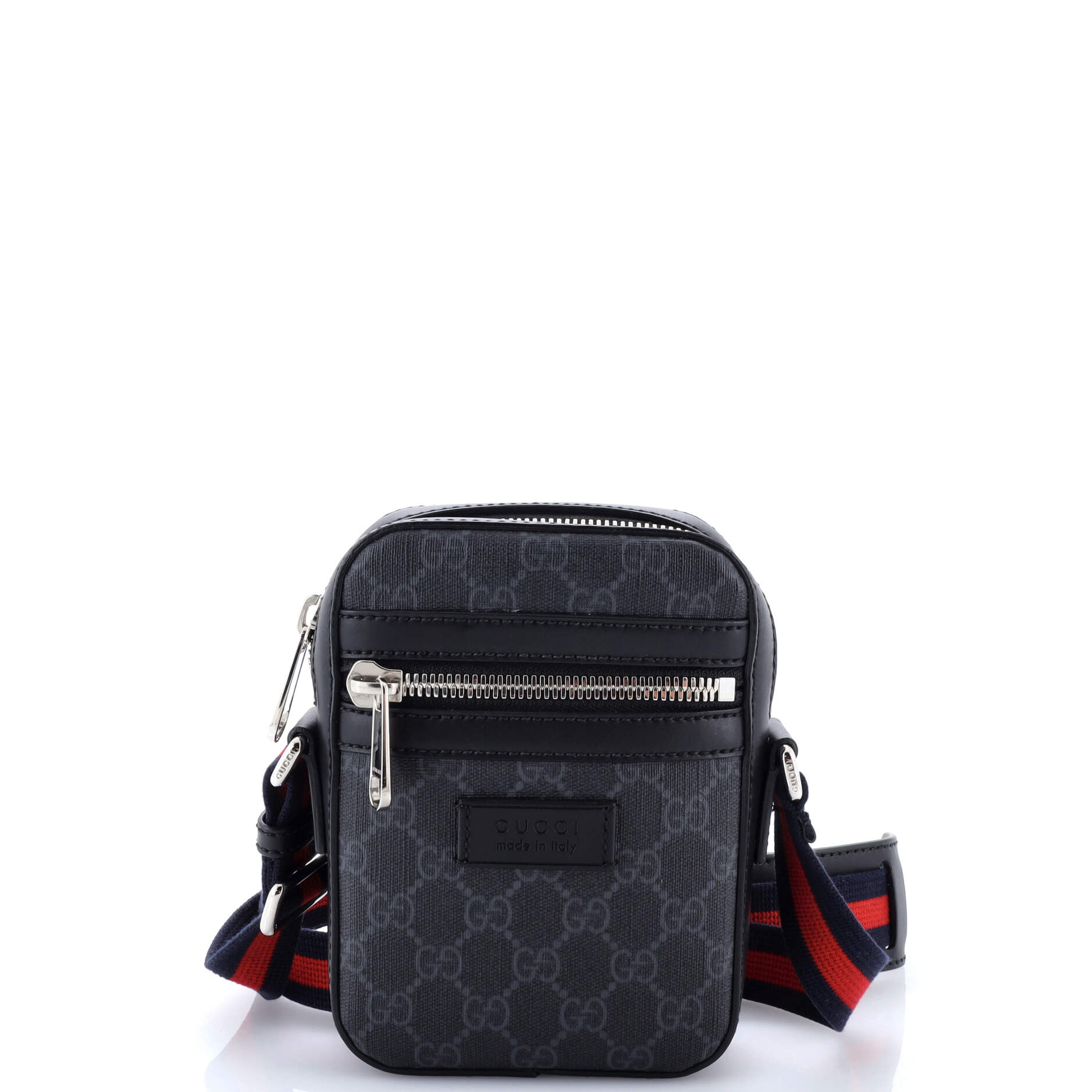 Gucci Web Strap Front Zip Messenger Bag GG Coated Canvas Mini