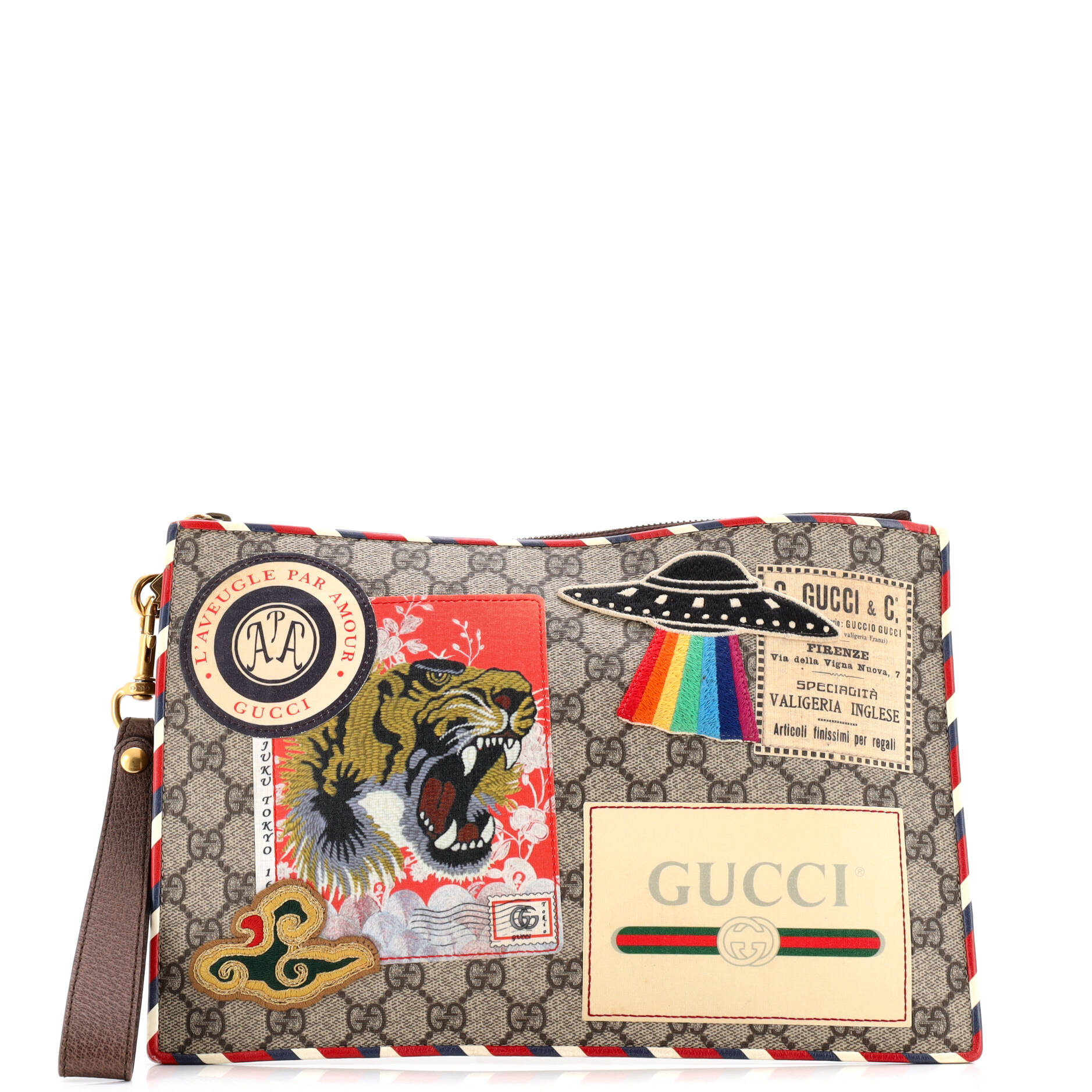 Gucci Courrier Pouch GG Coated Canvas with Applique