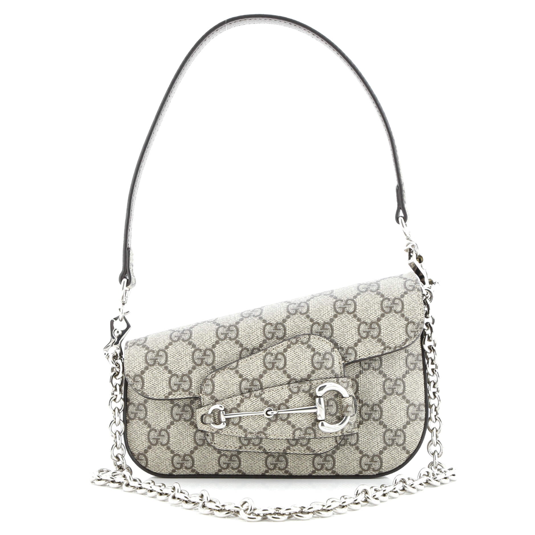 Gucci Horsebit 1955 Asymmetric Shoulder Bag GG Coated Canvas Mini
