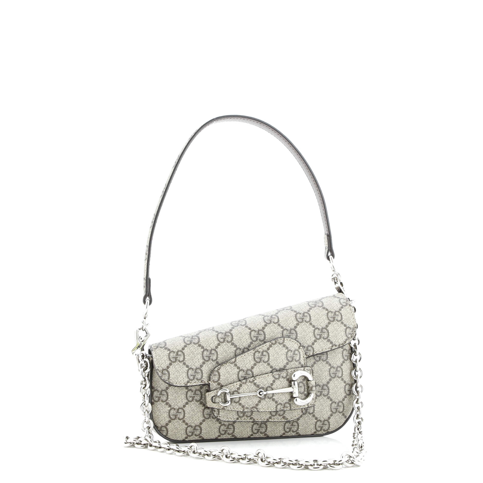 Gucci Horsebit 1955 Asymmetric Shoulder Bag GG Coated Canvas Mini