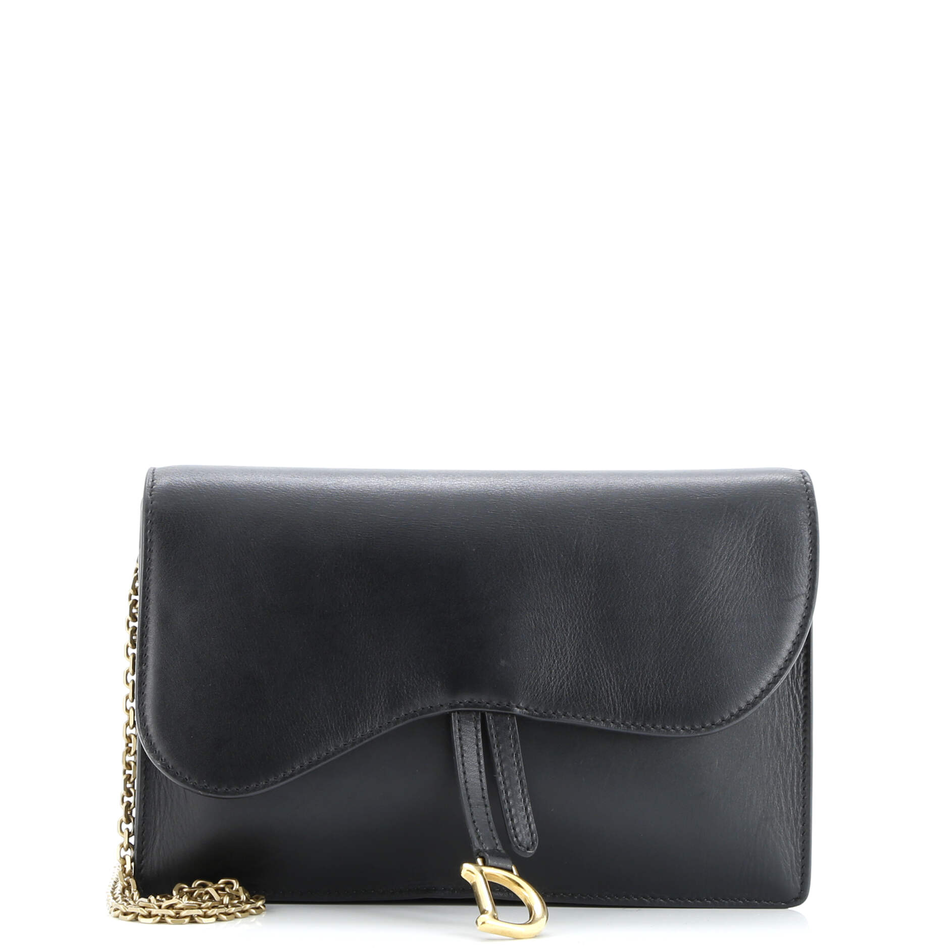 Christian Dior Saddle Chain Wallet Leather Medium