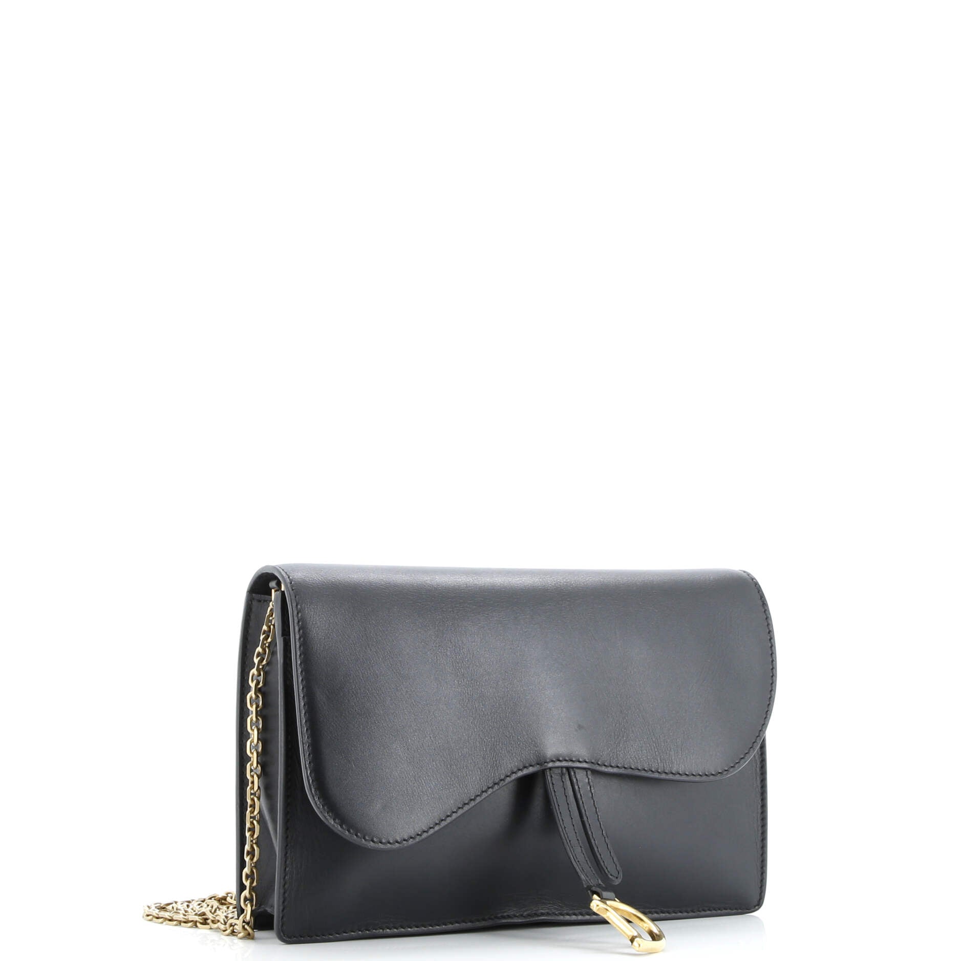 Christian Dior Saddle Chain Wallet Leather Medium