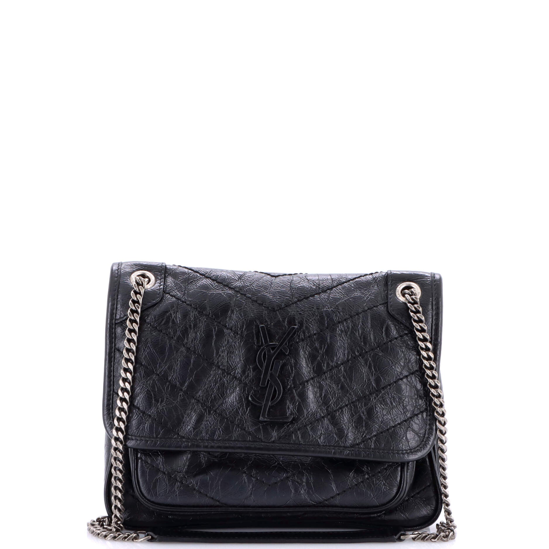 Saint Laurent Niki Chain Flap Bag Matelasse Chevron Leather Baby