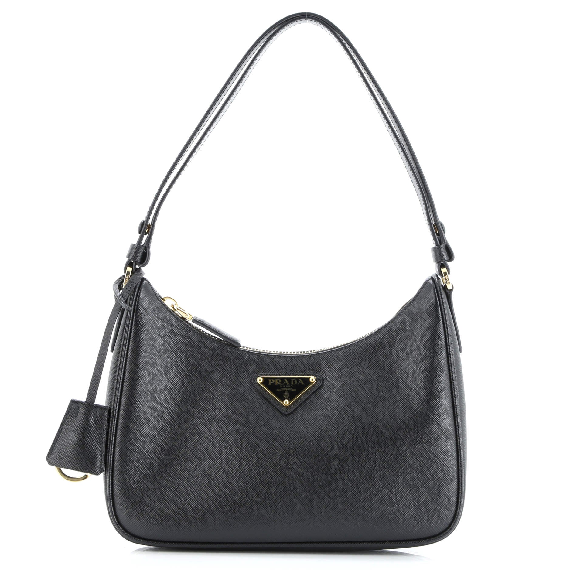 Prada Adjustable Handle Zip Hobo Saffiano Leather Mini