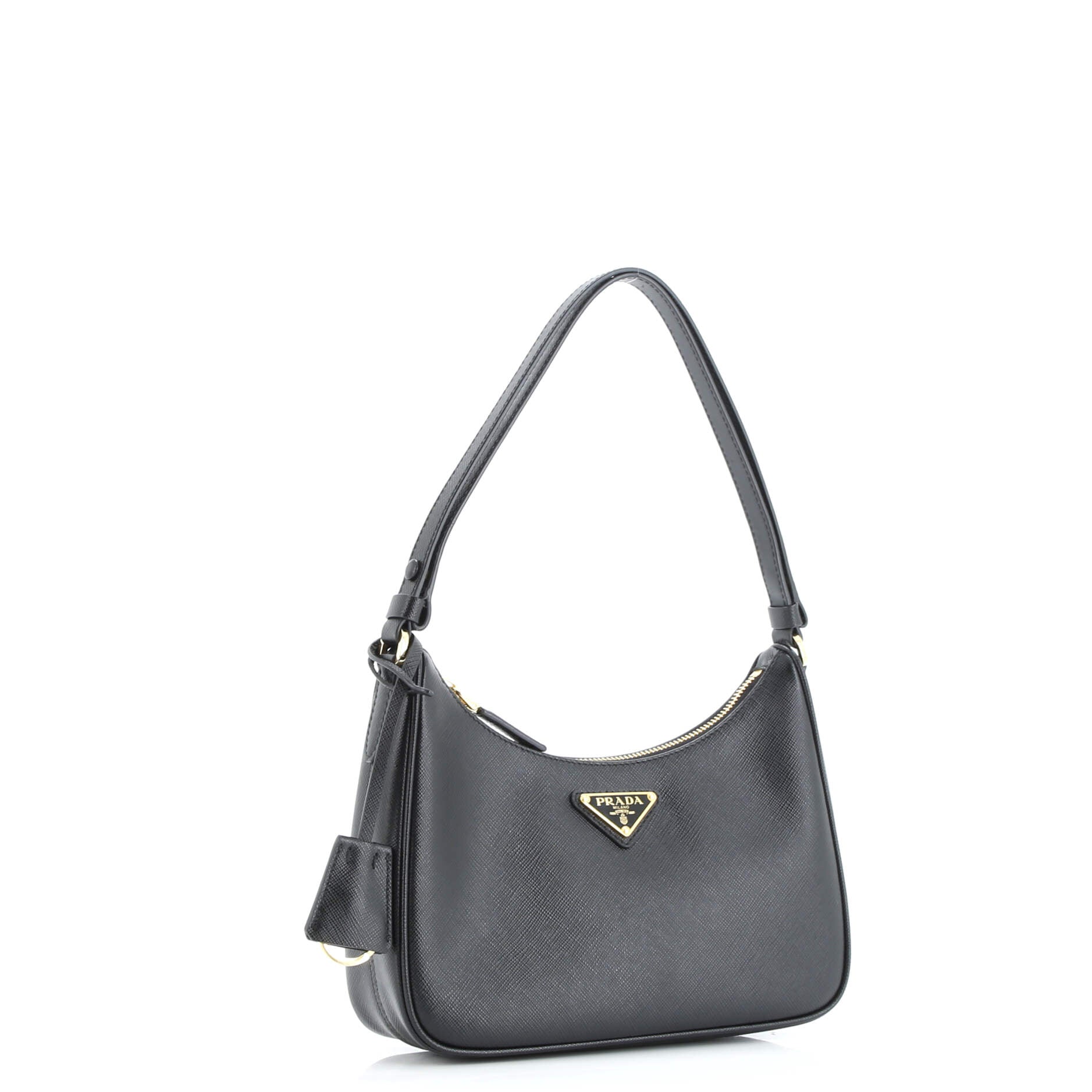 Prada Adjustable Handle Zip Hobo Saffiano Leather Mini