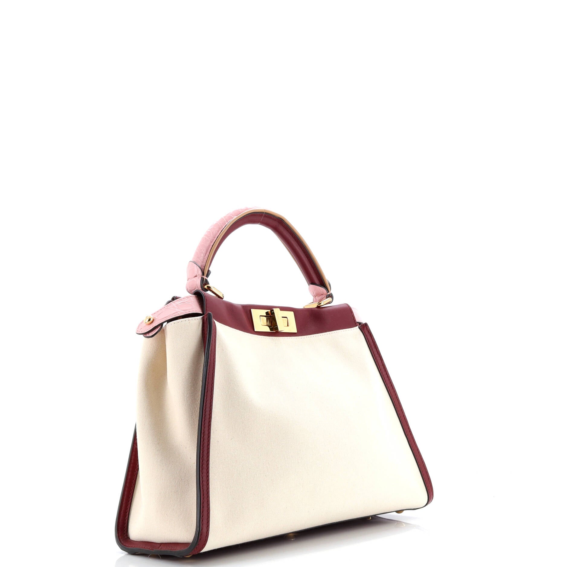 Fendi Peekaboo Bag Canvas with Crocodile Embossed Leather Regular