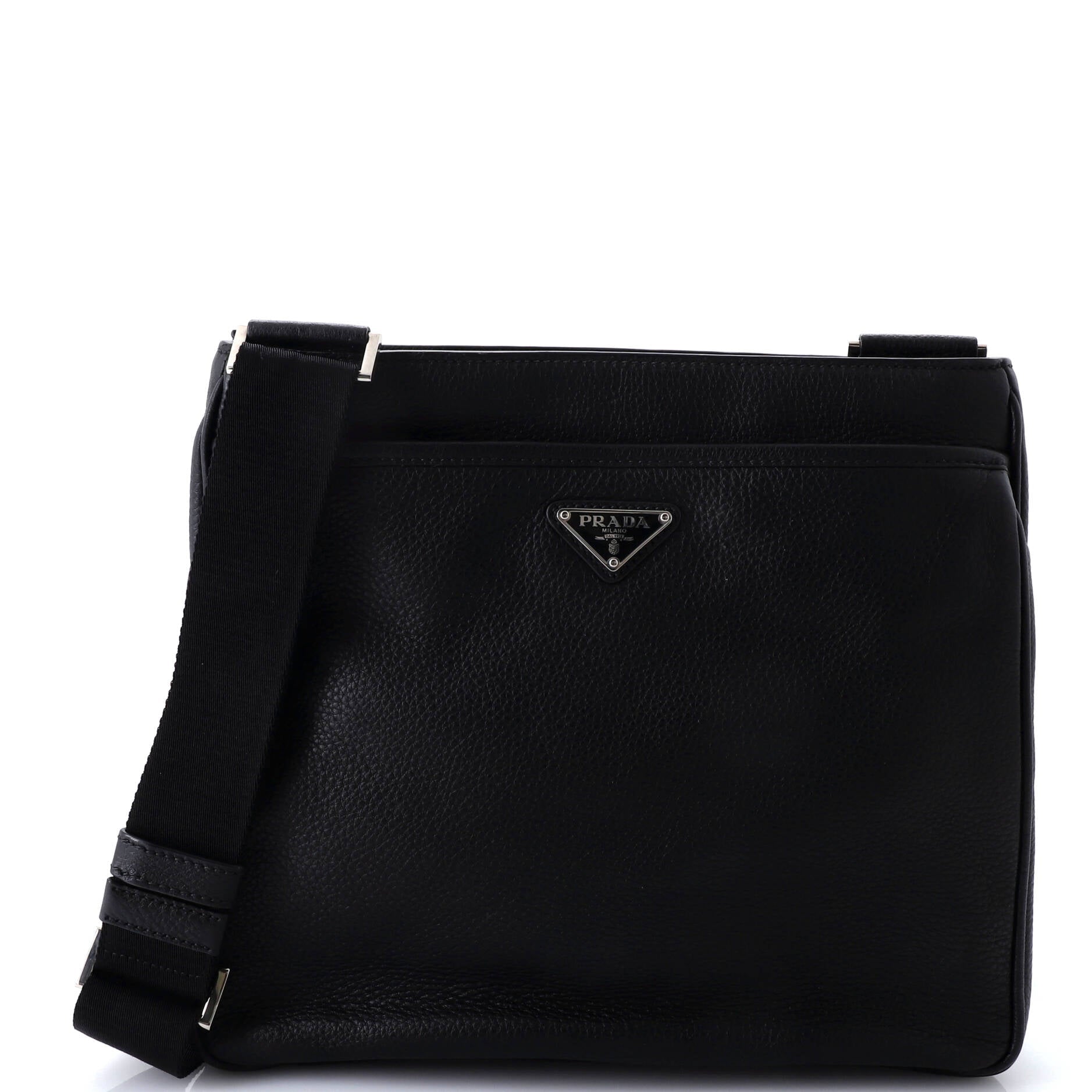 Prada Front Pocket Zip Messenger Bag Vitello Daino Large