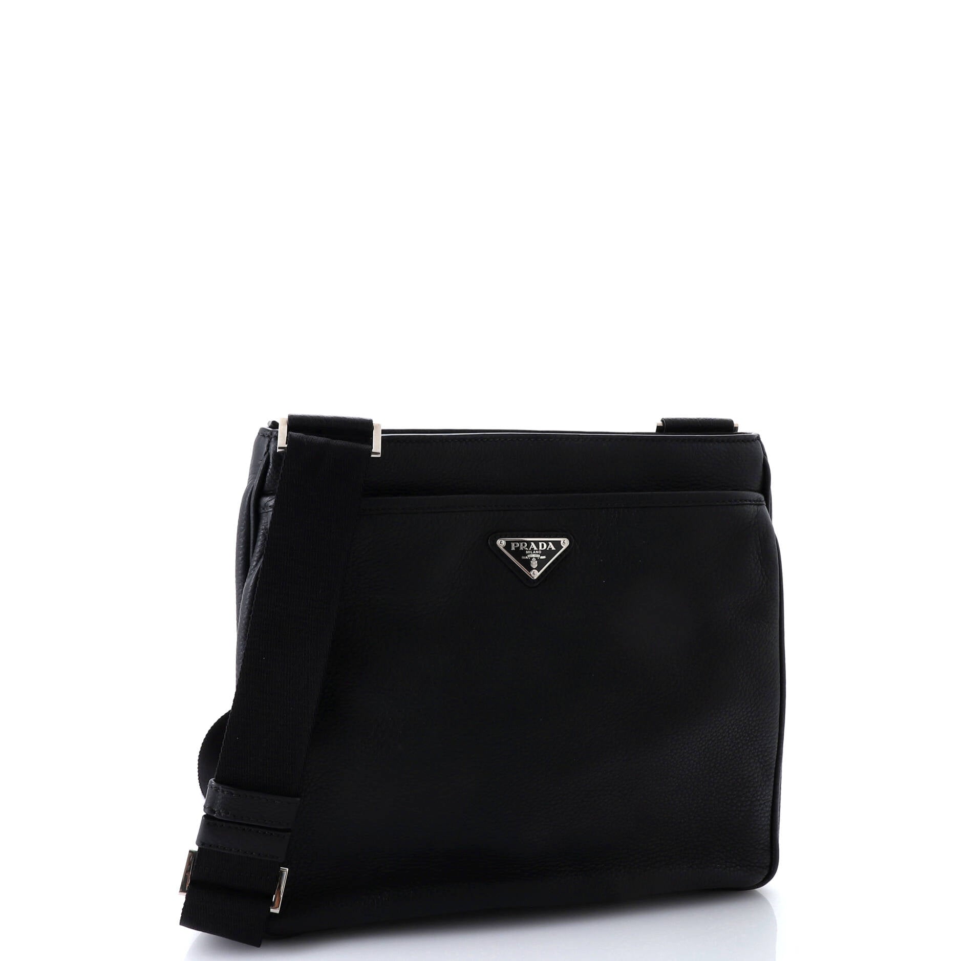 Prada Front Pocket Zip Messenger Bag Vitello Daino Large