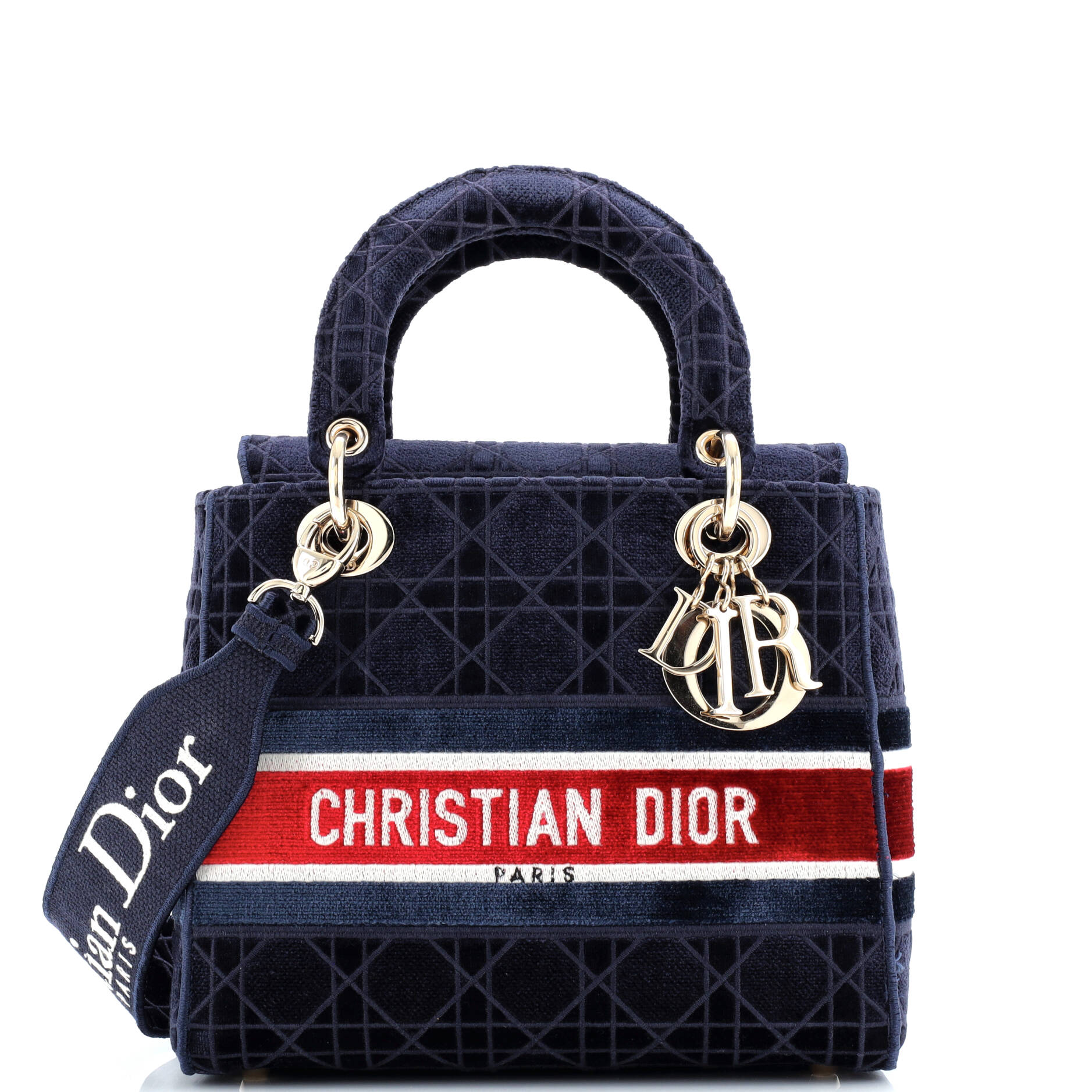 Christian Dior Lady D-Lite Bag Cannage Embroidered Velvet Medium